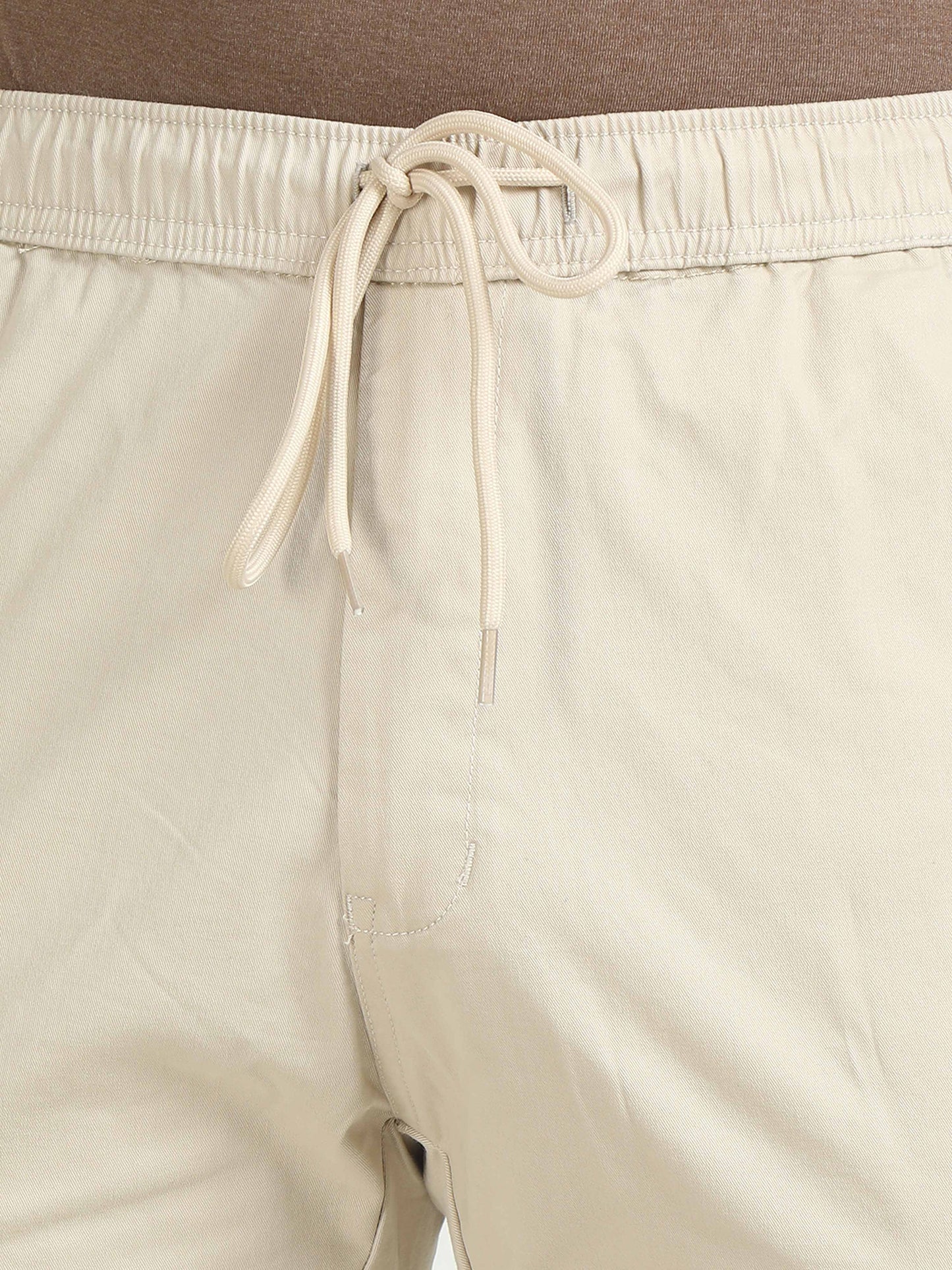 Cream Zipper Cargo Pants For Men