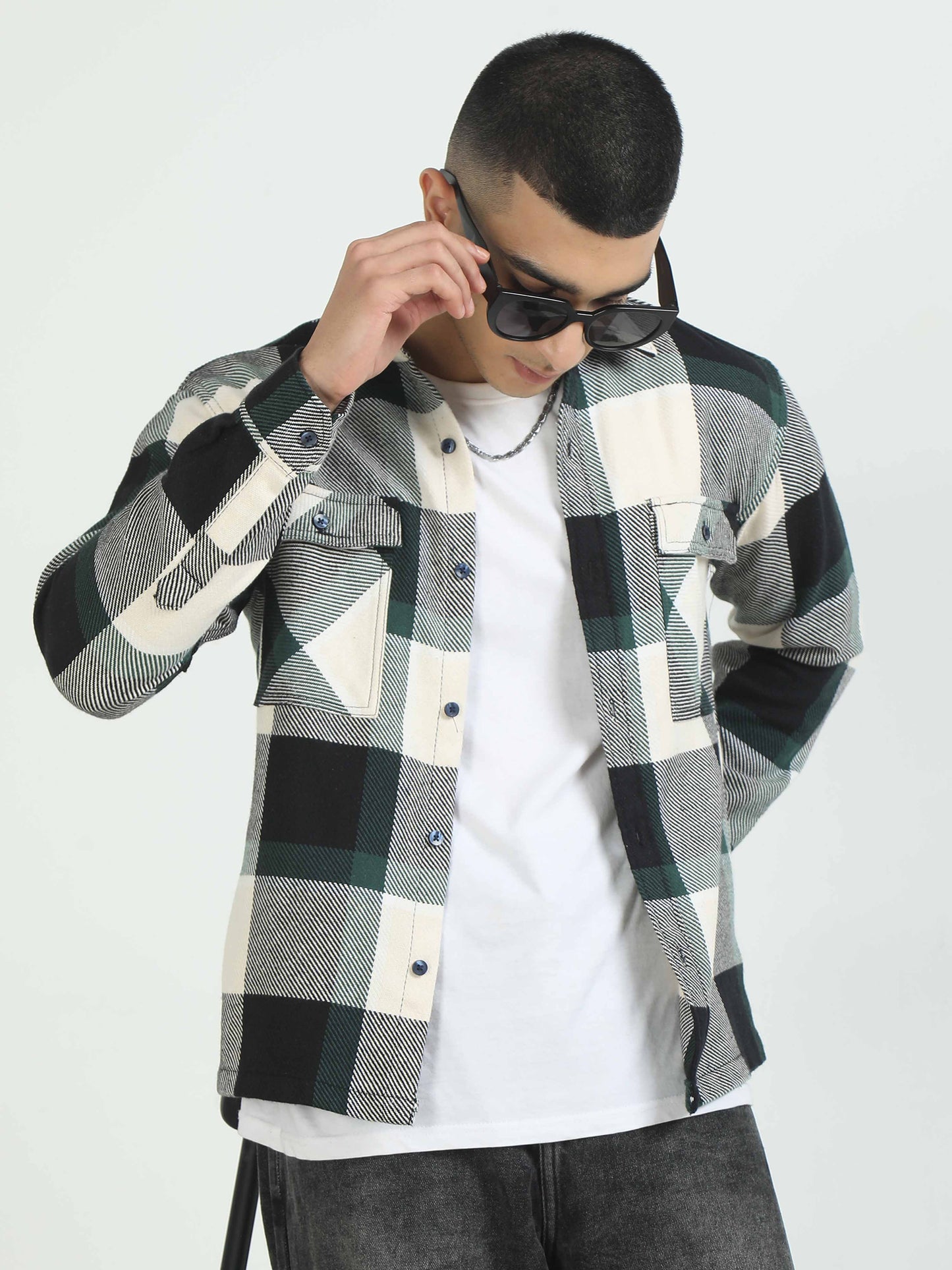 Olive Oversized Flannel Shirt For Men