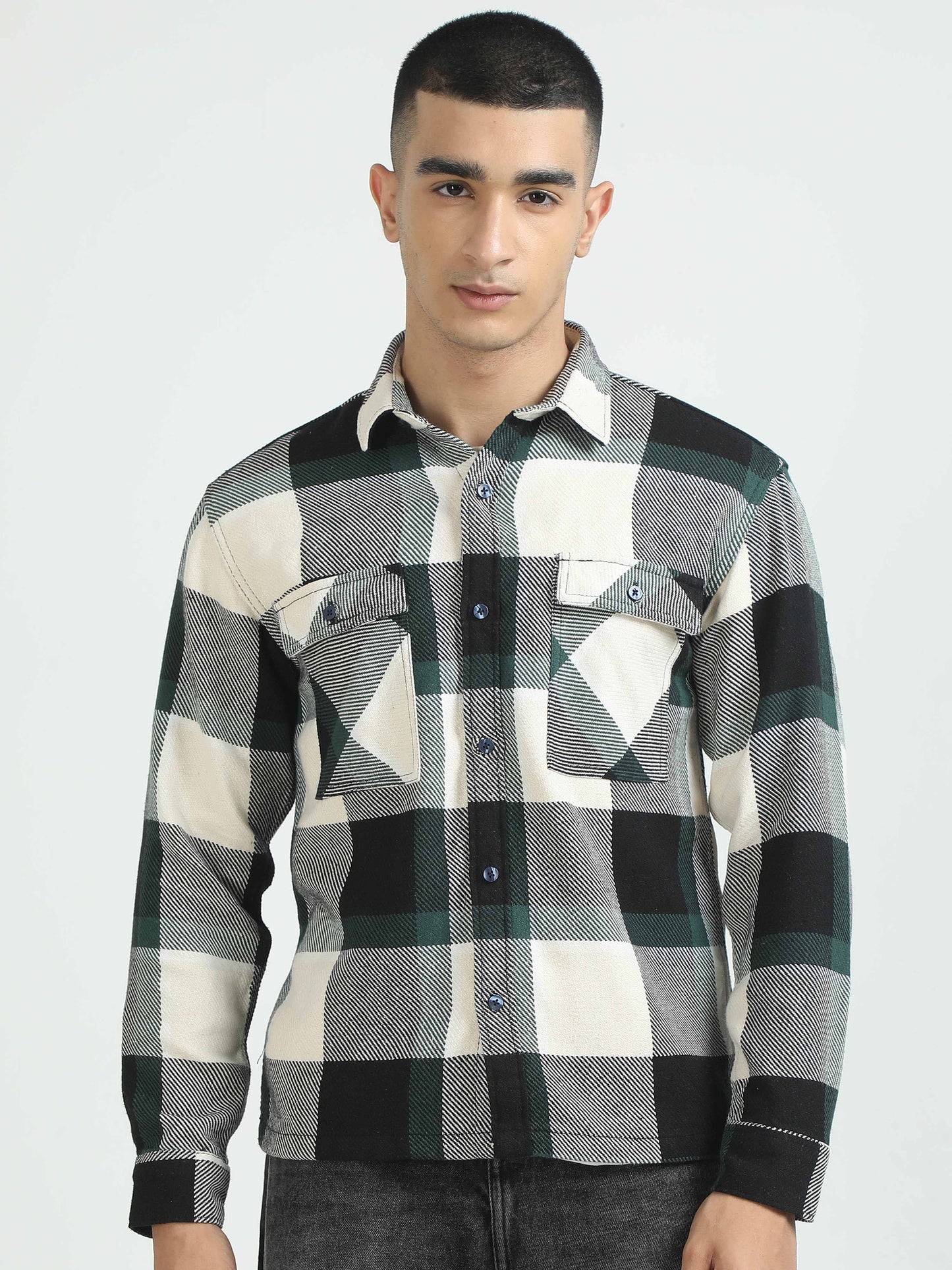 Olive Oversized Flannel Shirt For Men