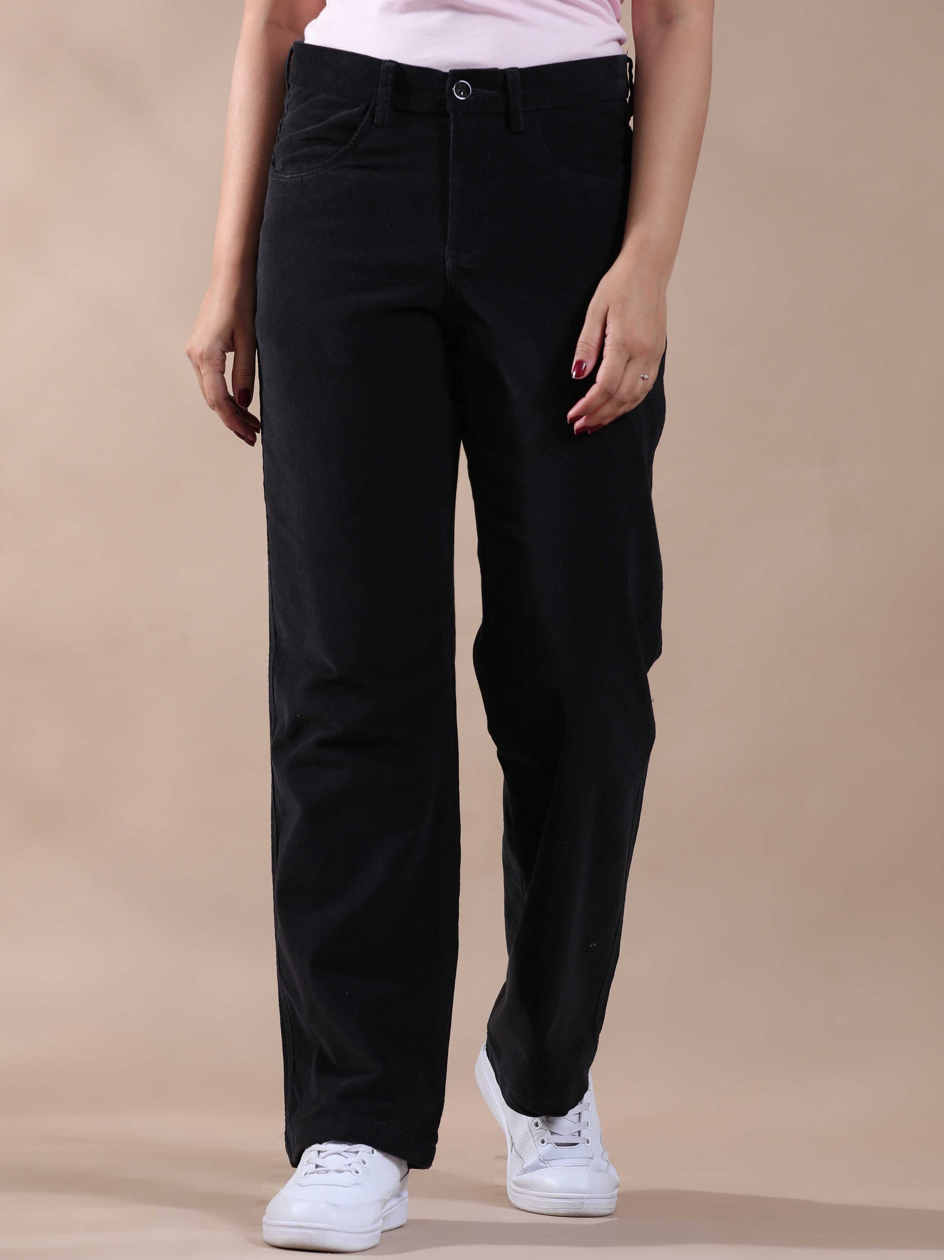 Navy Corduroy Trousers For Women