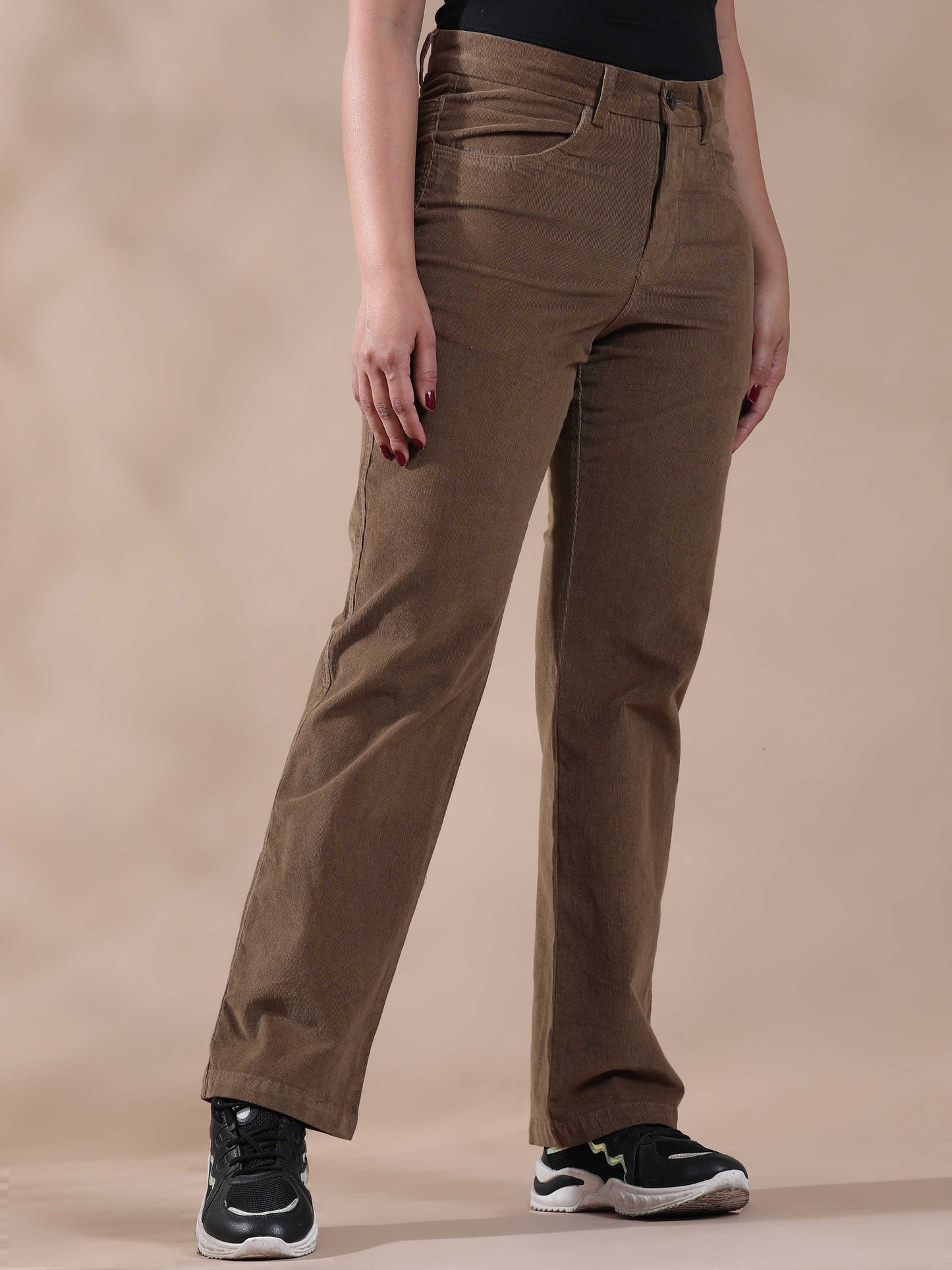 Olive Corduroy Trousers for Women