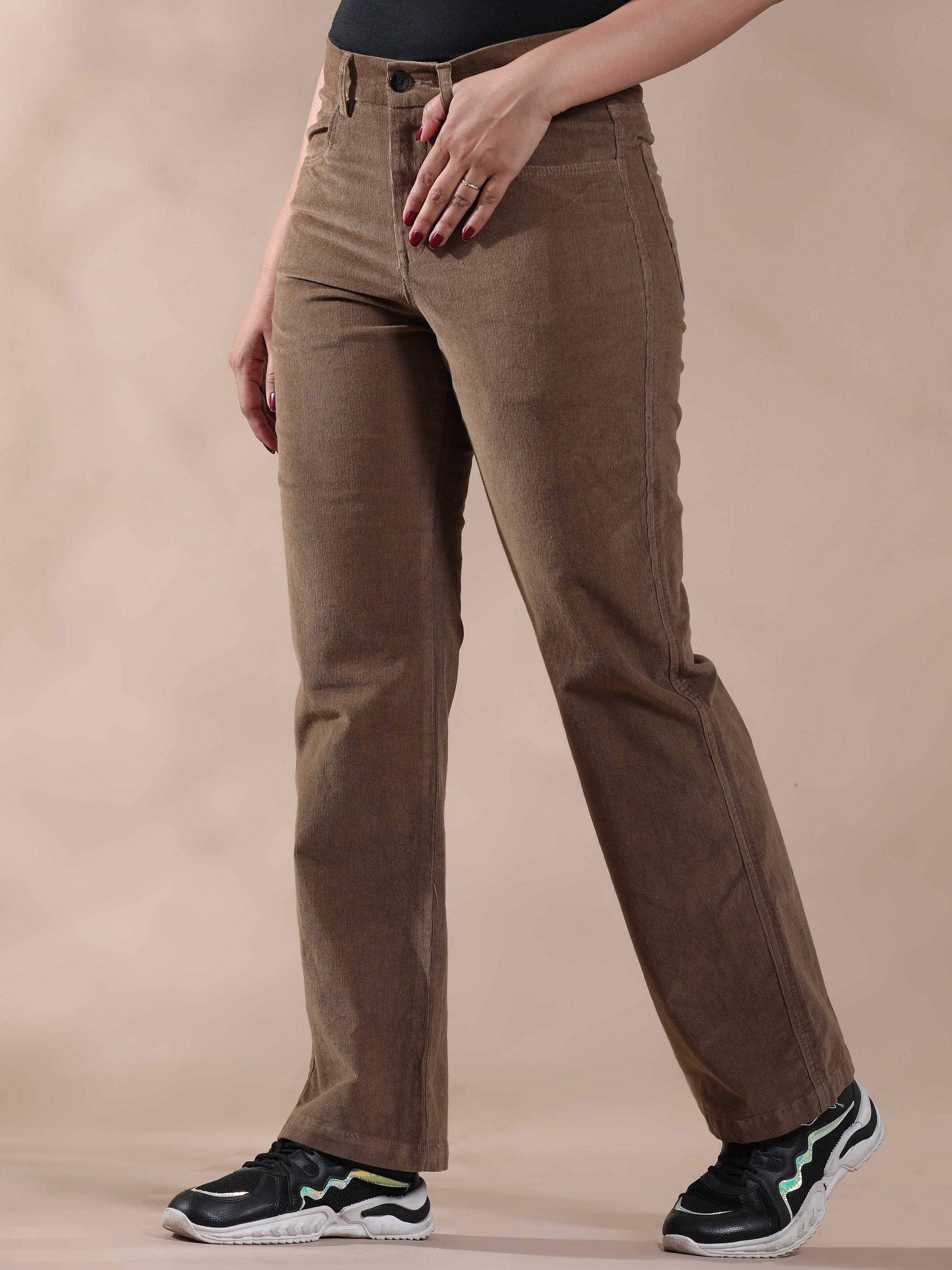 Olive Corduroy Trousers for Women