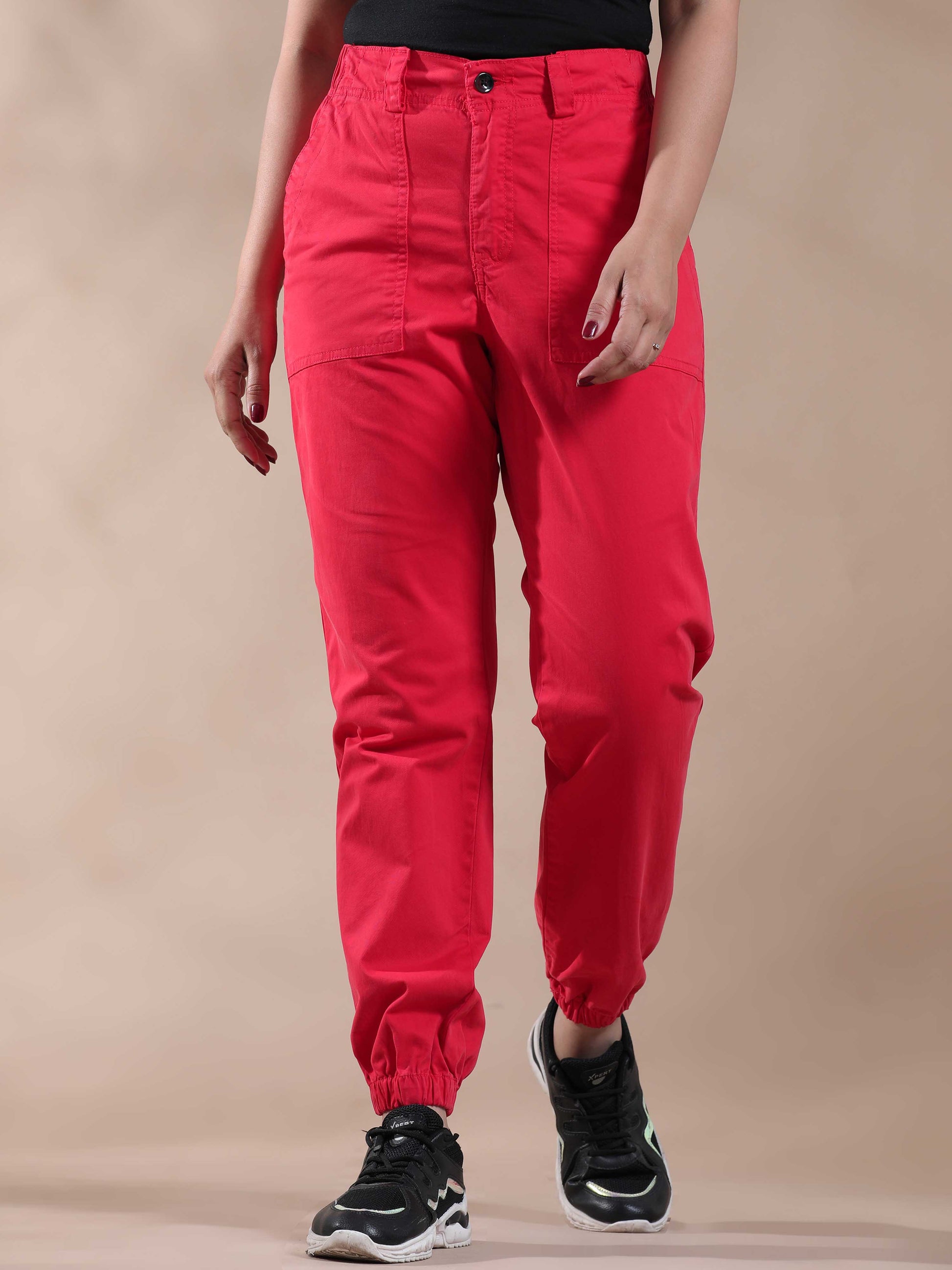 Vintage Red Jogger Trousers For Women