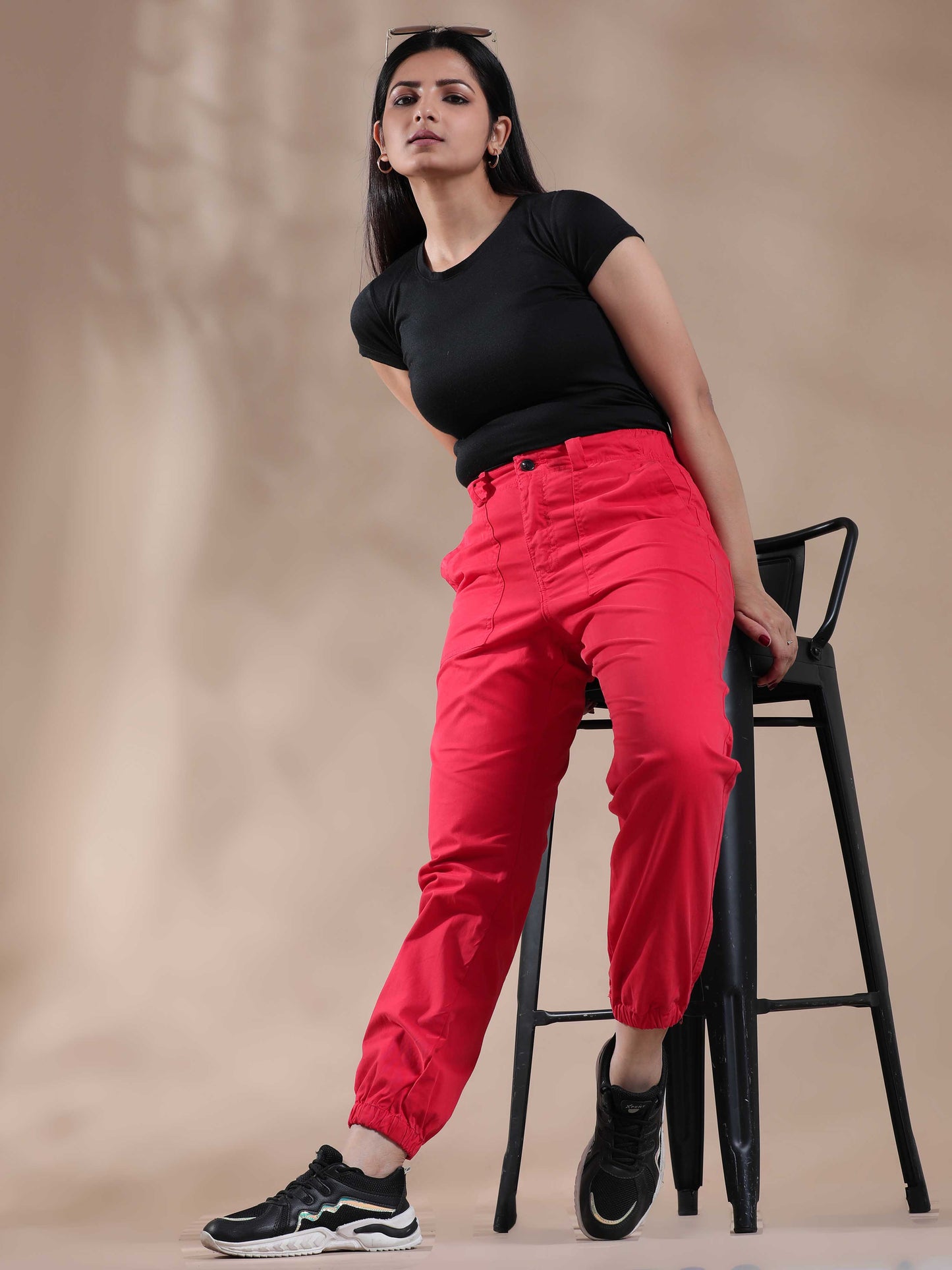 Vintage Red Jogger Trousers For Women