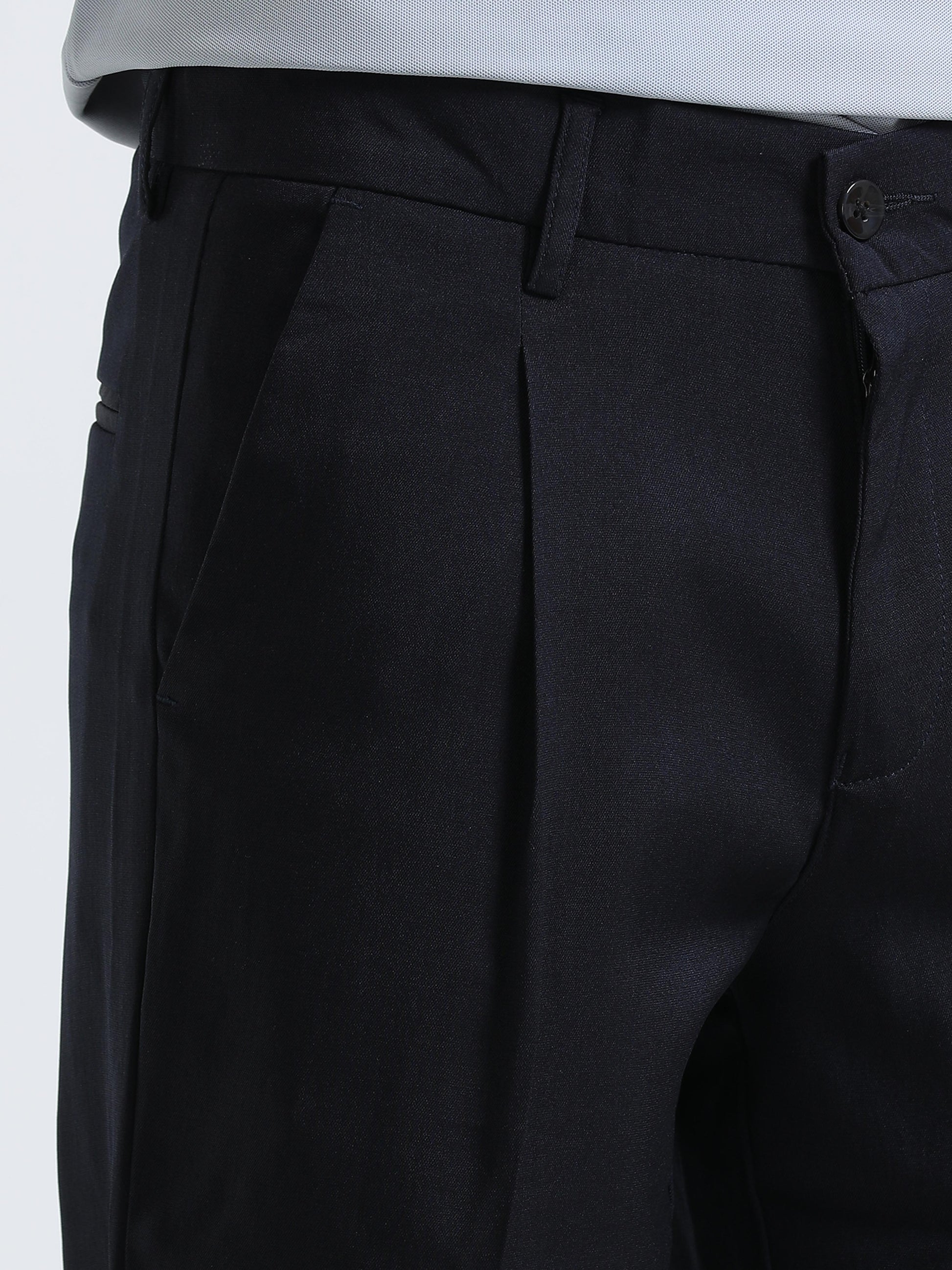 Navy Mens Pleated Trousers