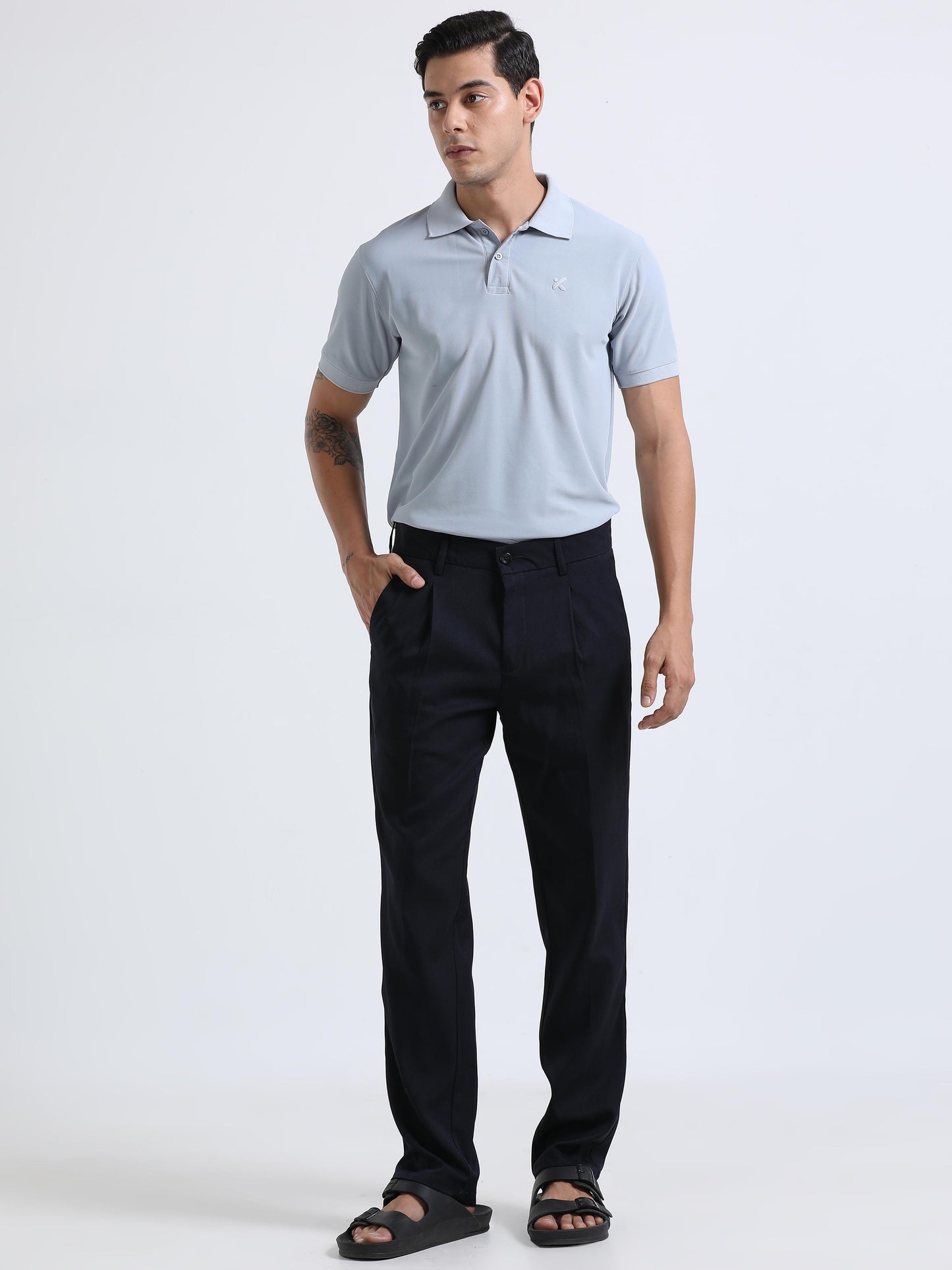 Navy Mens Pleated Trousers