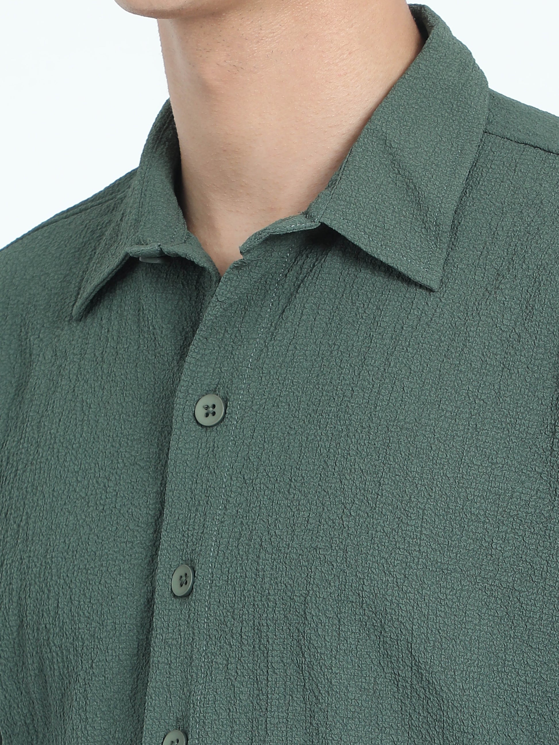 Drop Pocket Olive Popcorn Shirt For Men