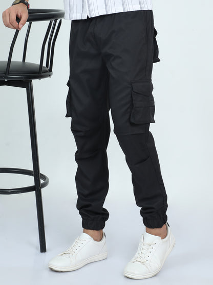 Street Black Cargo Joggers Mens