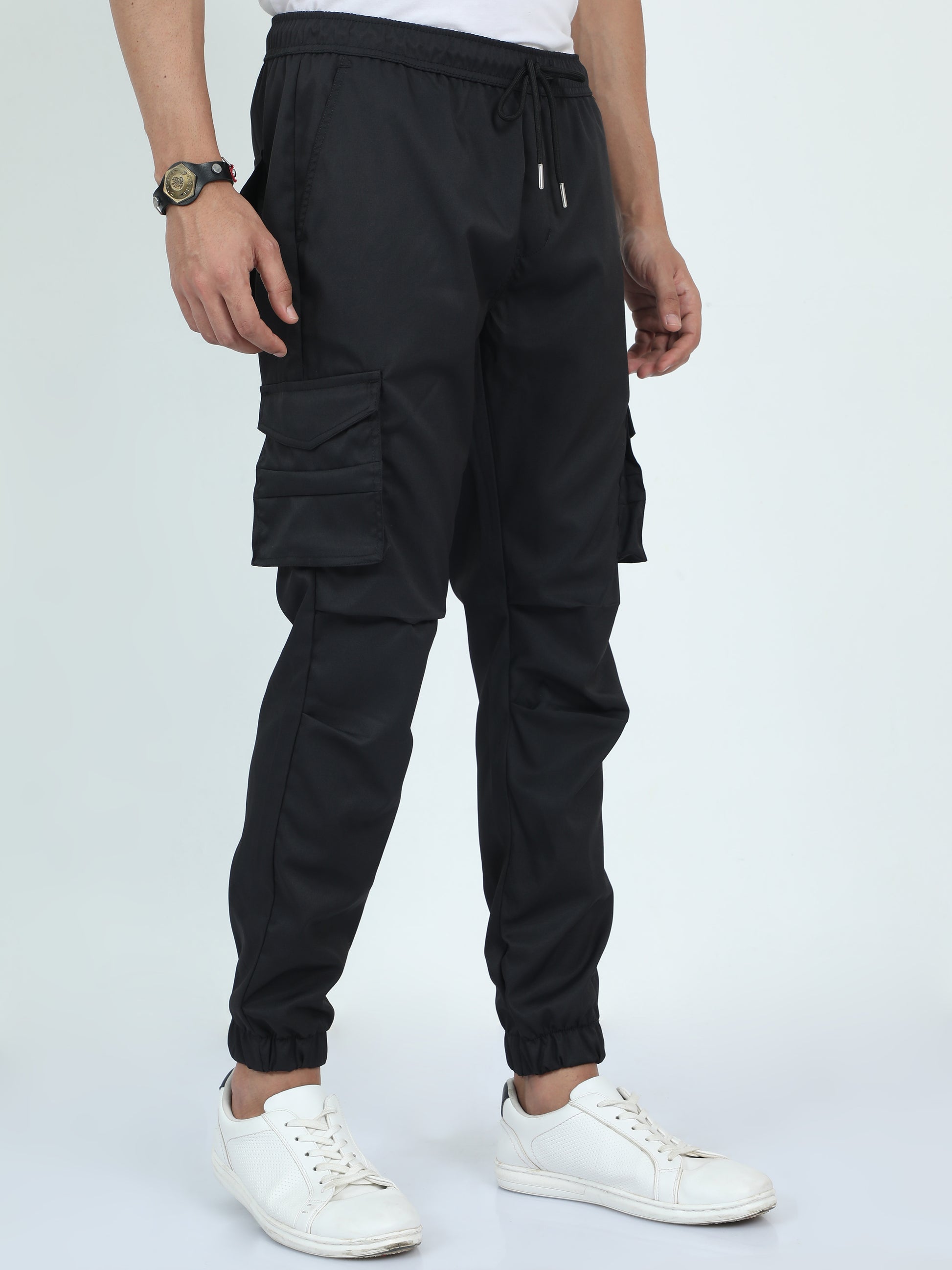 Street Black Cargo Joggers Mens