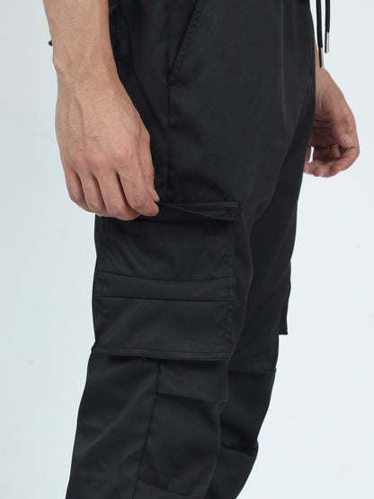 Street Black Cargo Joggers Mens