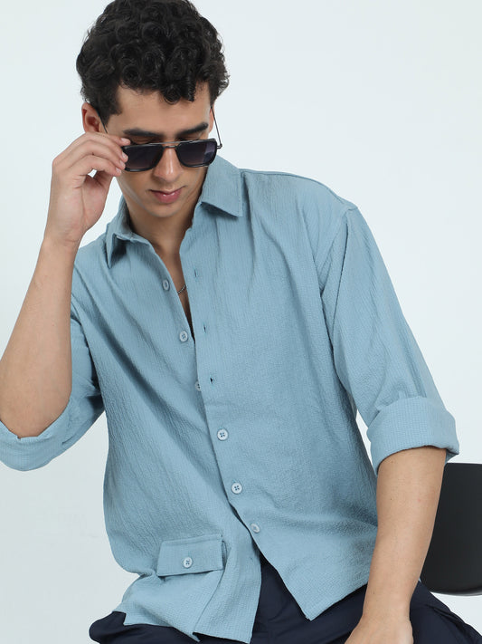 Drop Pocket Mint Popcorn Shirt For Men 