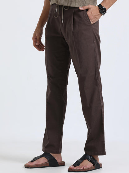 Men Lazy Linen Pleat Pant-Brown