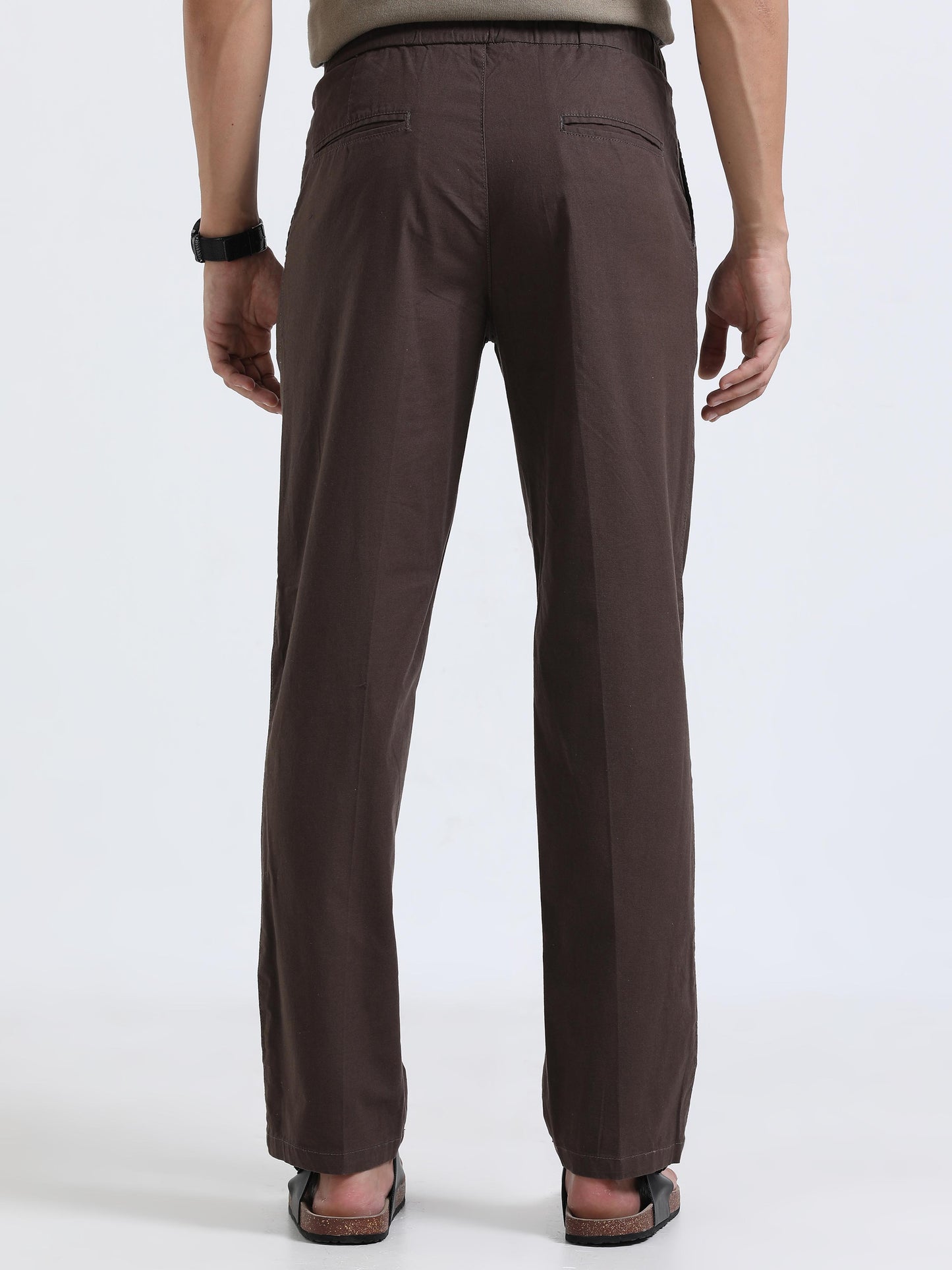 Men Lazy Linen Pleat Pant-Brown