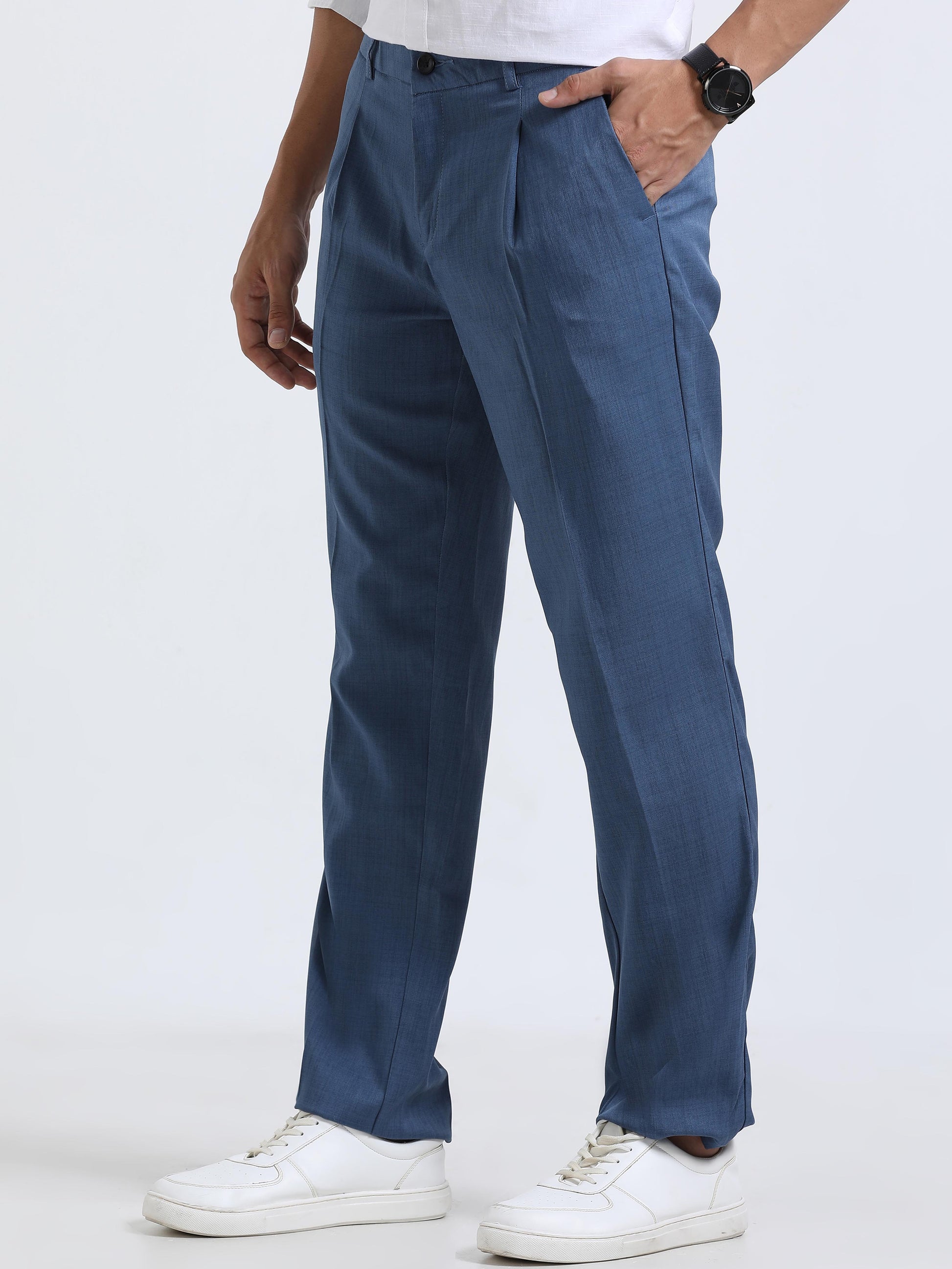 Royal Blue Pleated formal Pants for Men