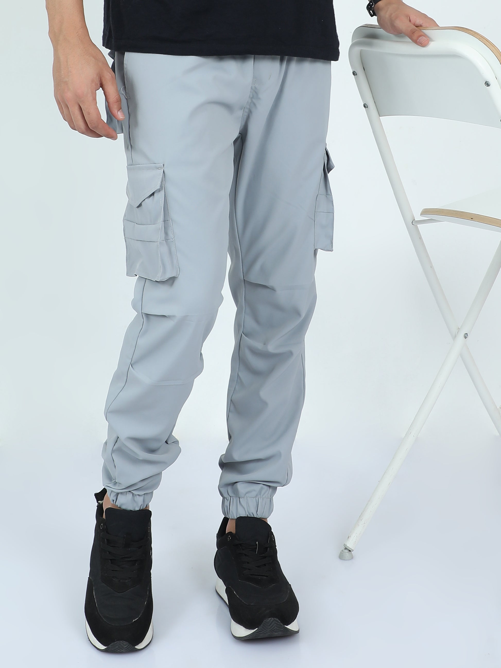 Light Grey Street Cargo Jogger Pants For Men