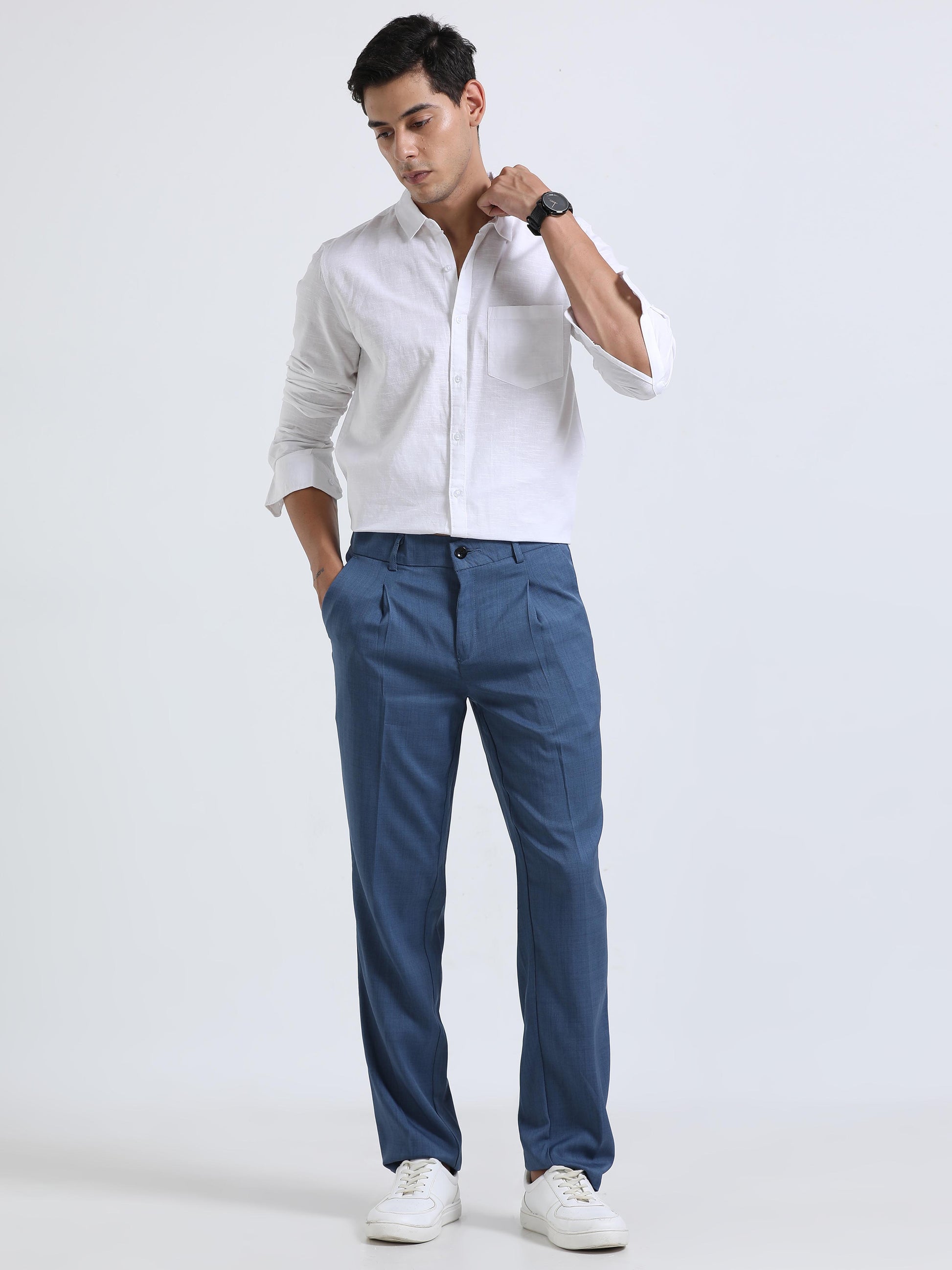 Royal Blue Pleated formal Pants for Men