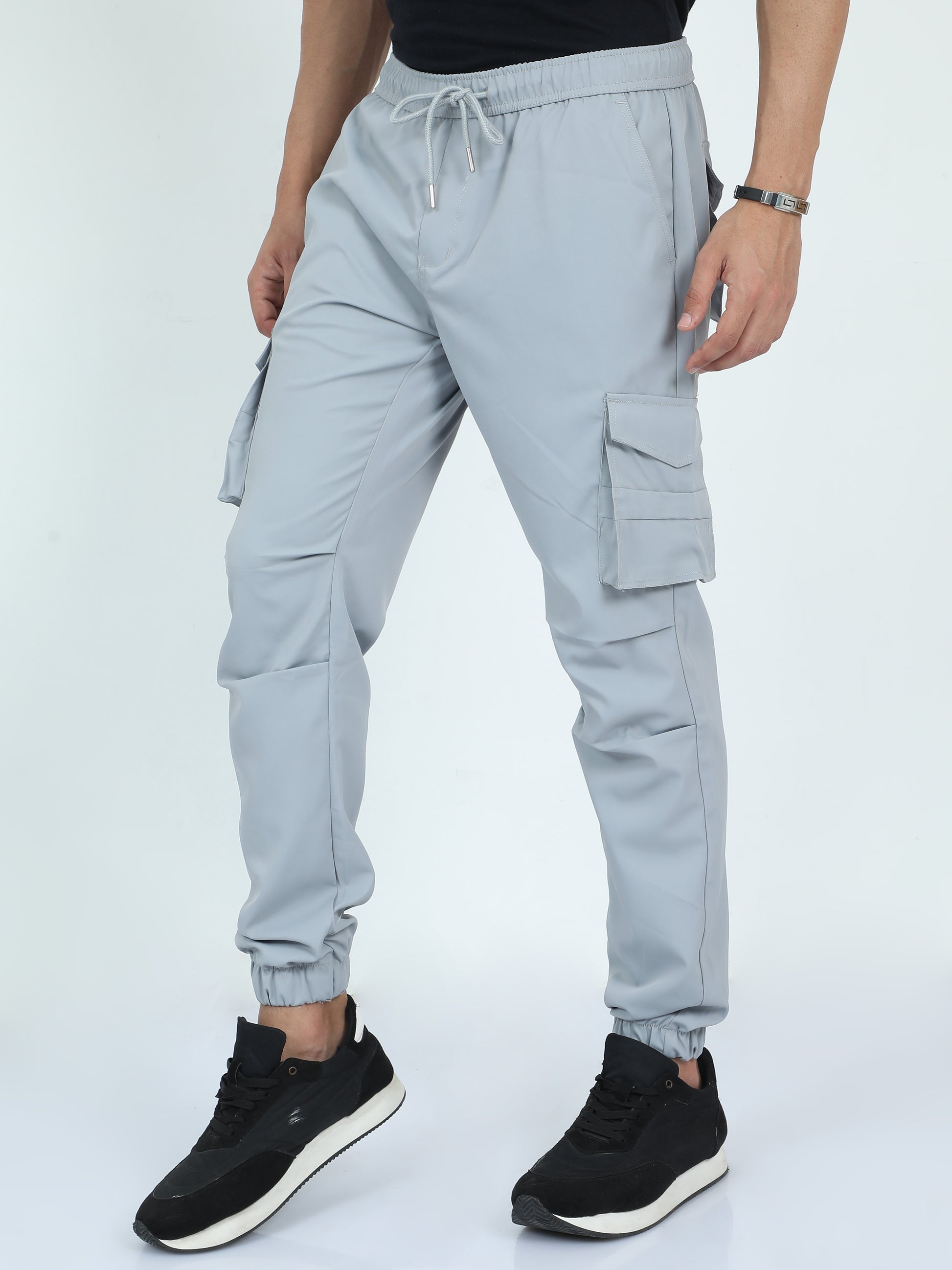 Light Grey Street Cargo Jogger Pants For Men