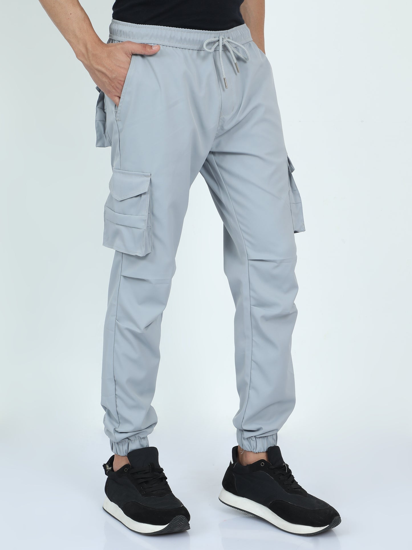 Light Grey Street Cargo Jogger Pants For Men