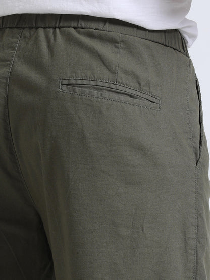 Olive Pleated formal Pants for Men