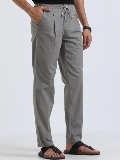 Men Lazy Linen Pleat Pant-Lt Grey