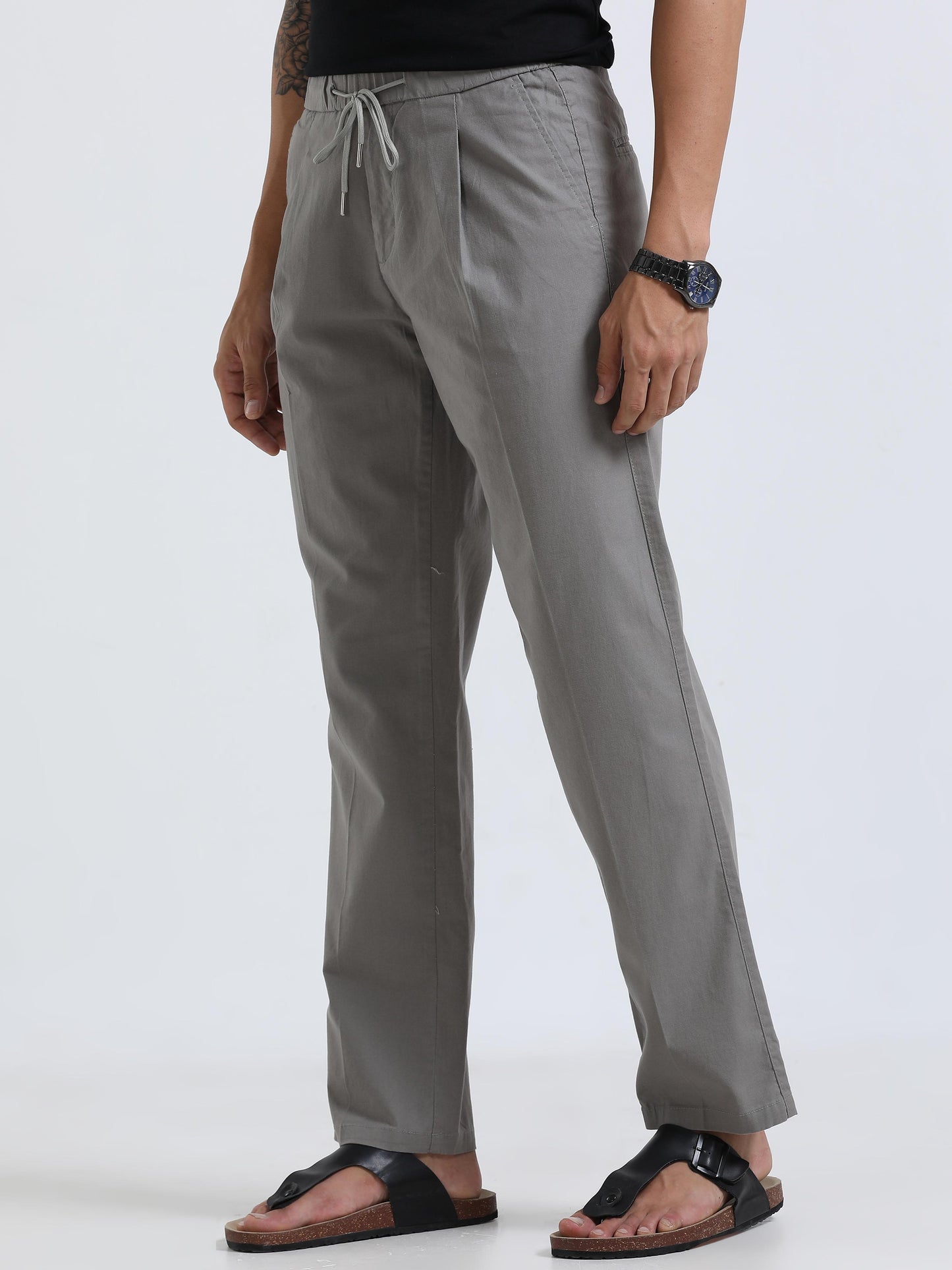 Men Lazy Linen Pleat Pant-Lt Grey