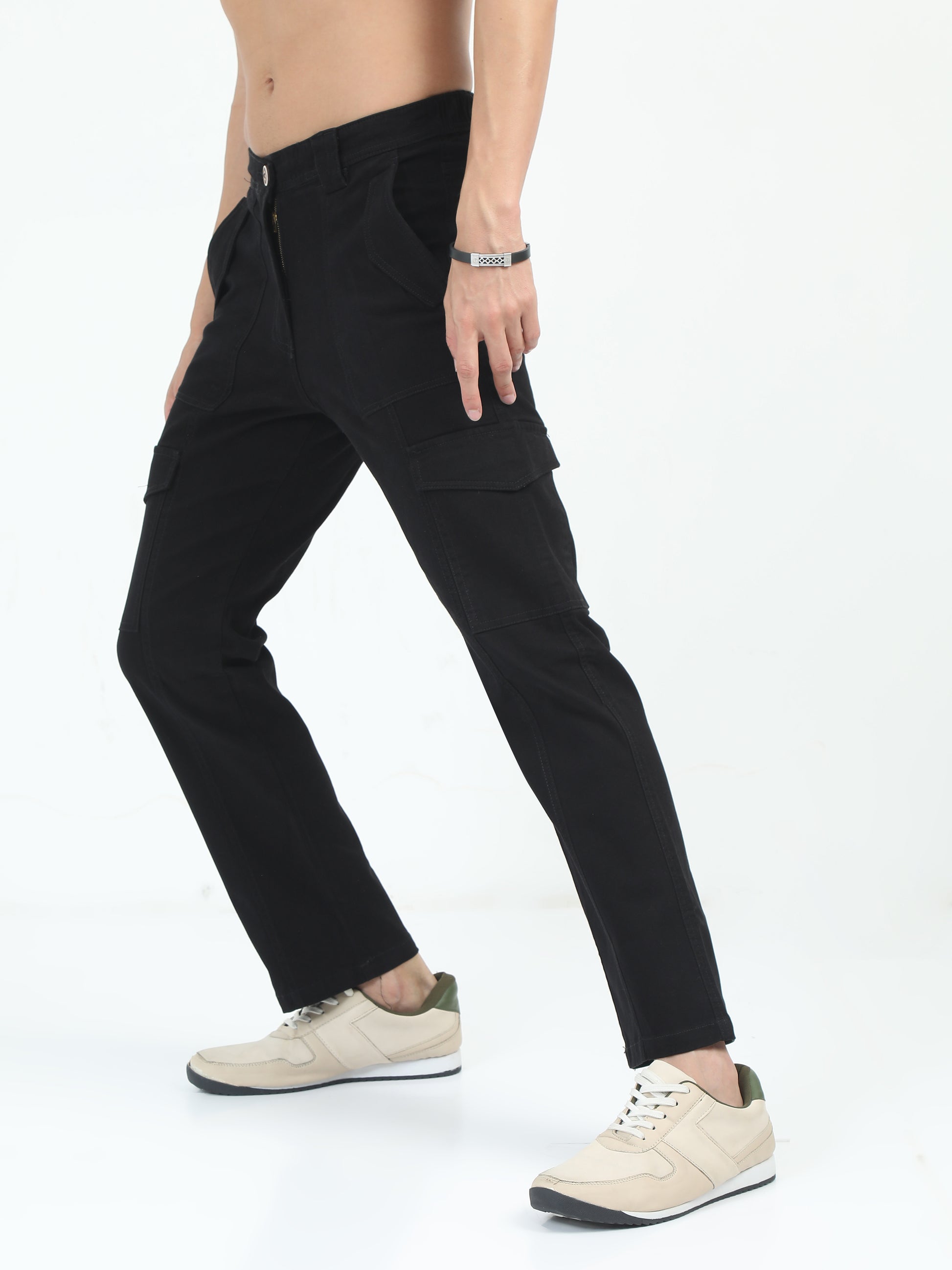 Classic Bolsillo Mens Black Cargo Pants