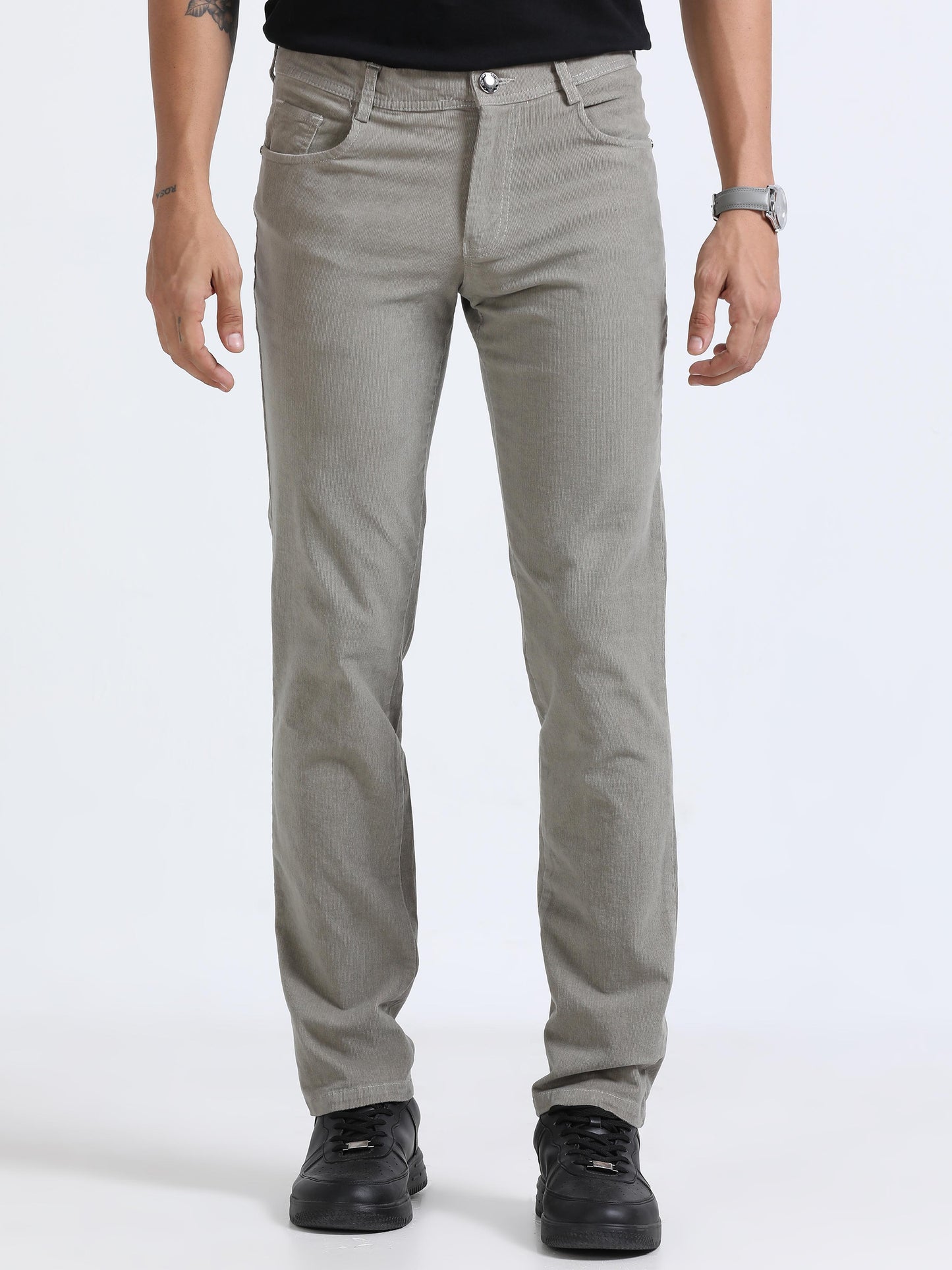 Light Grey Corduroy Trousers For Mens