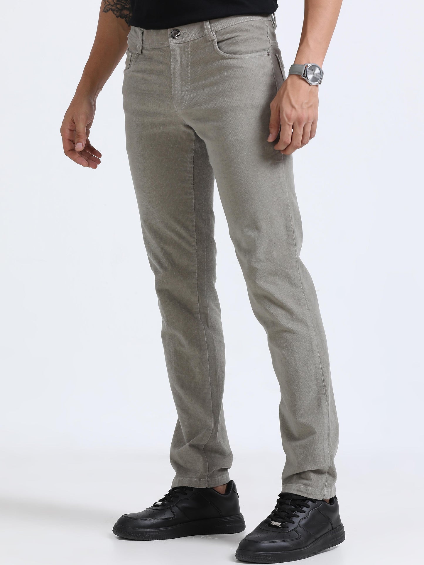 Light Grey Corduroy Trousers For Mens