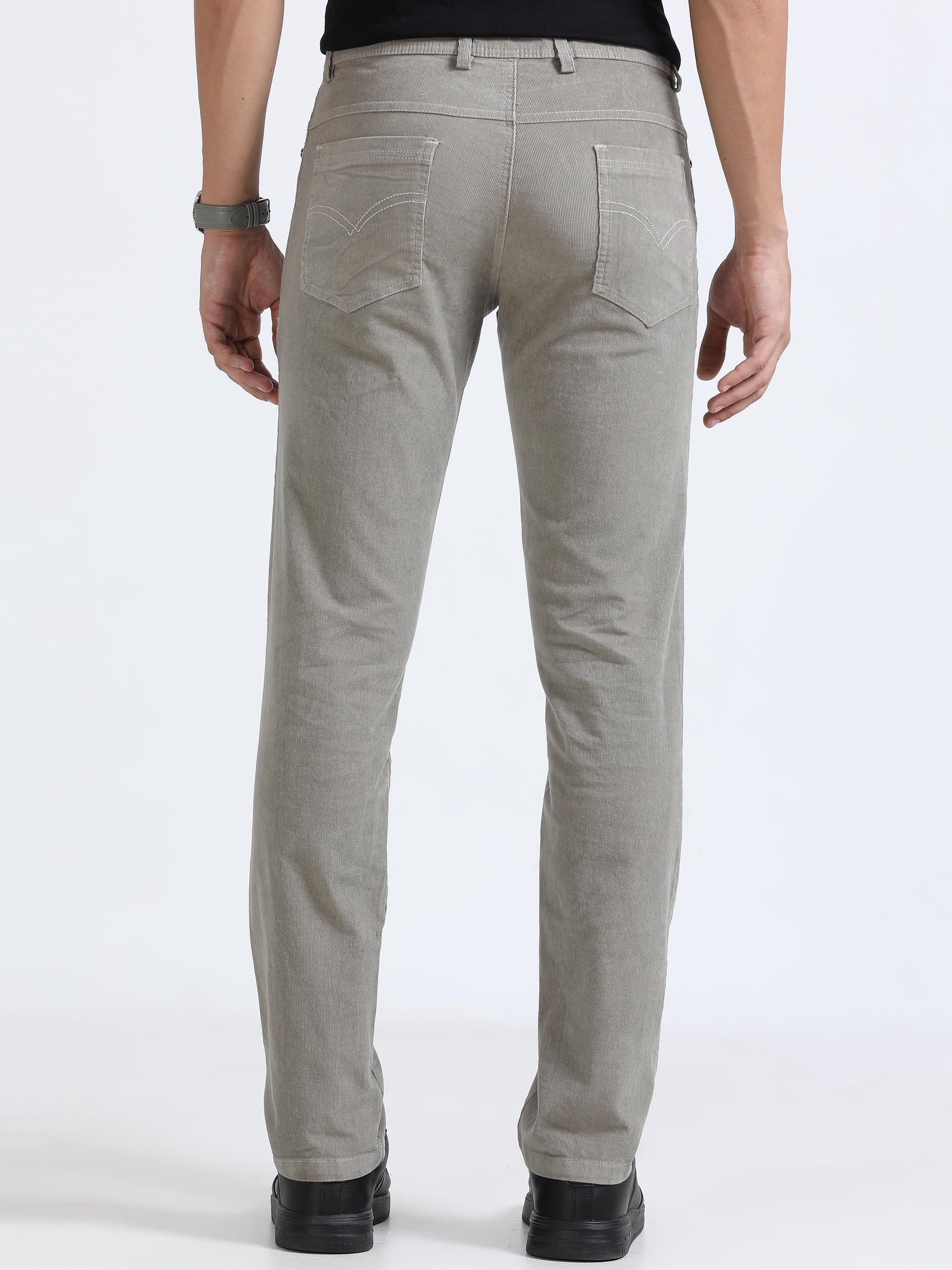 Light Grey Corduroy Trousers For Mens