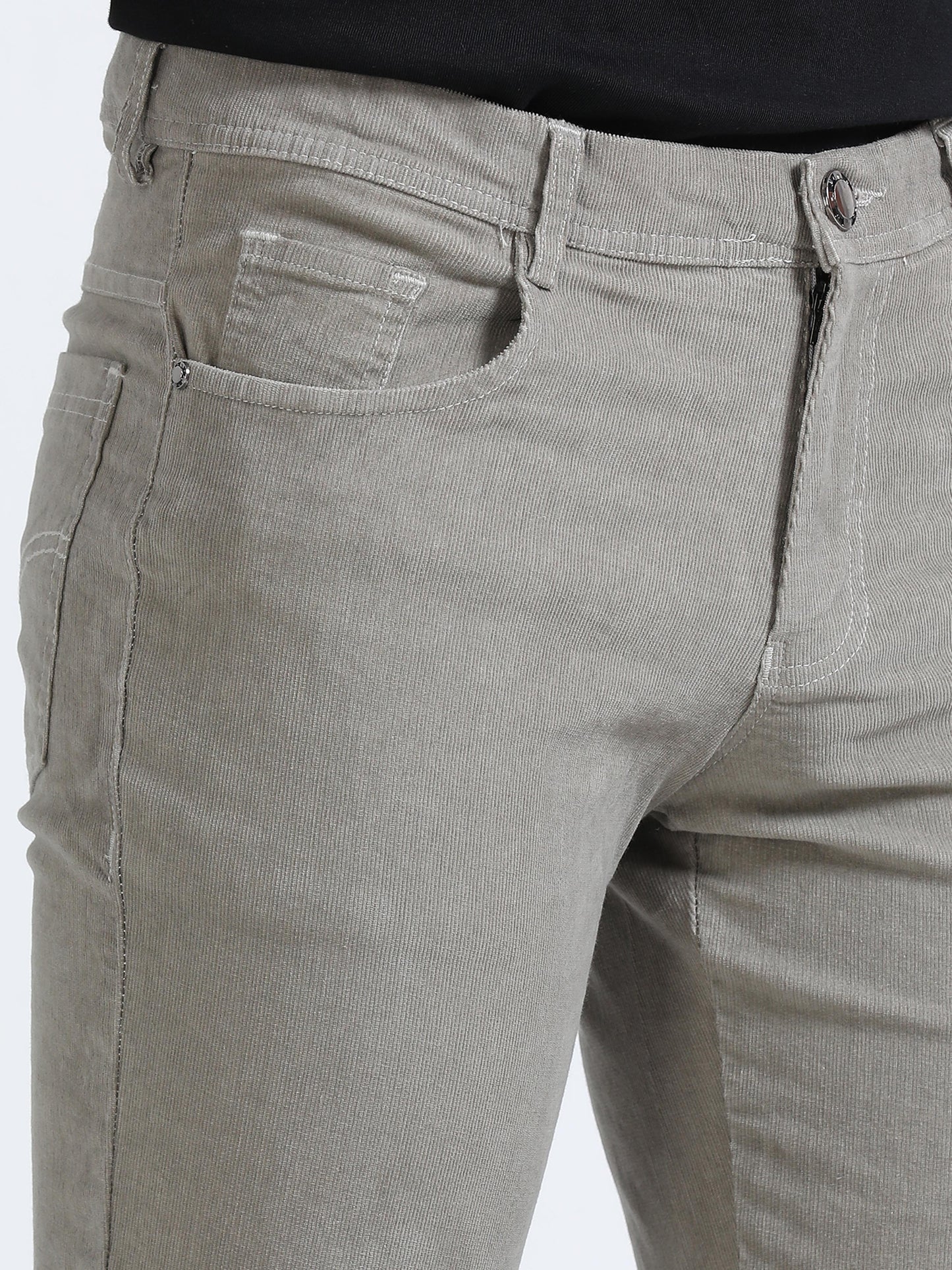 Light Grey Corduroy Trousers For Mens