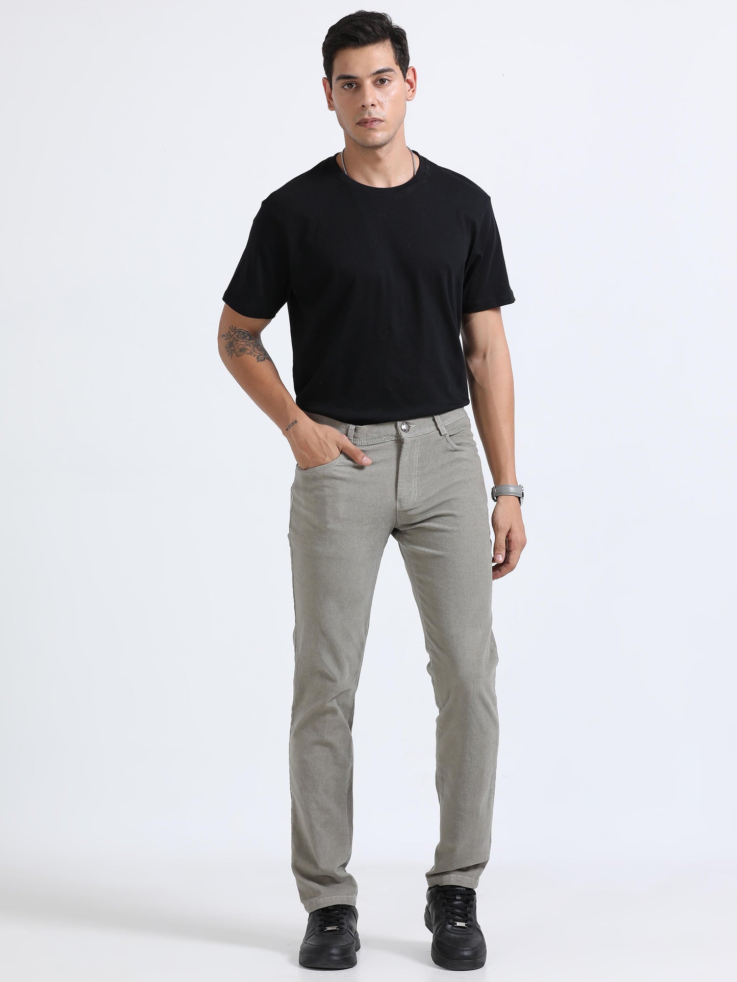 Light Grey Corduroy Trousers For Mens