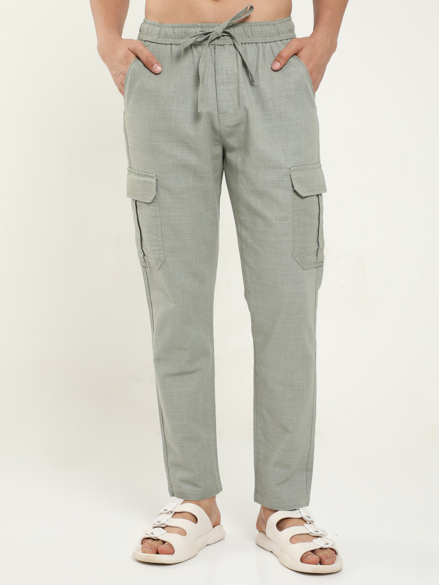 Stone Lazy Linen Trousers For Men