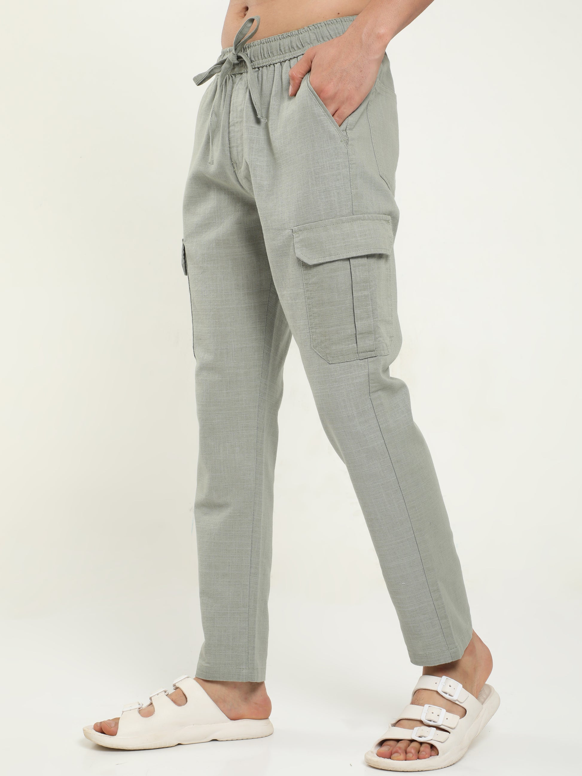 Stone Lazy Linen Trousers For Men