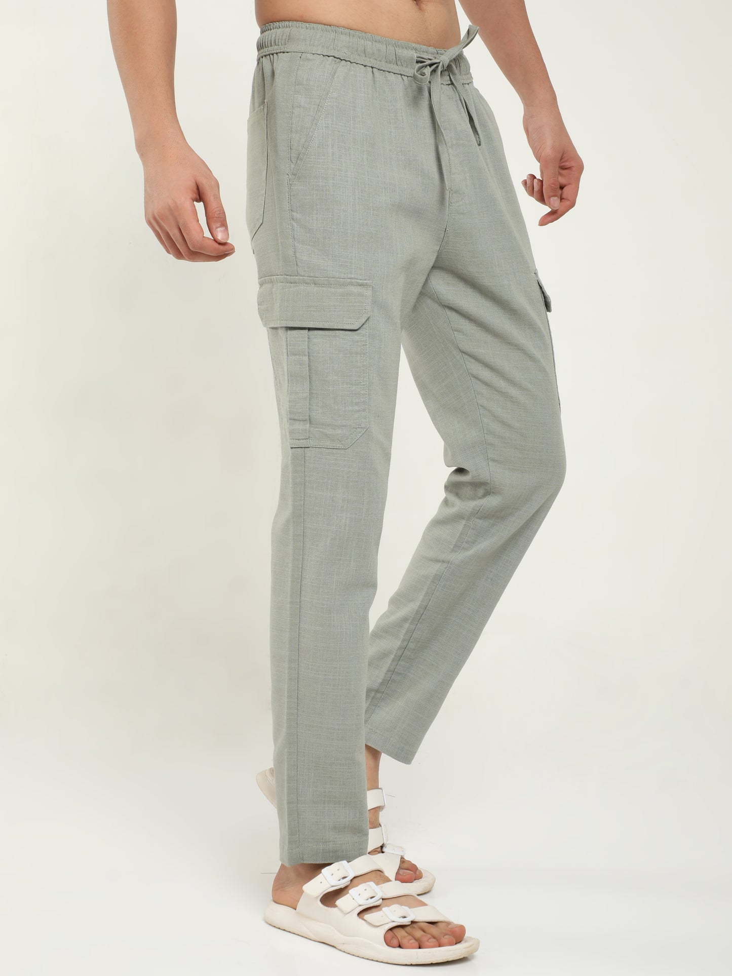 Stone Lazy Linen Trousers For Men