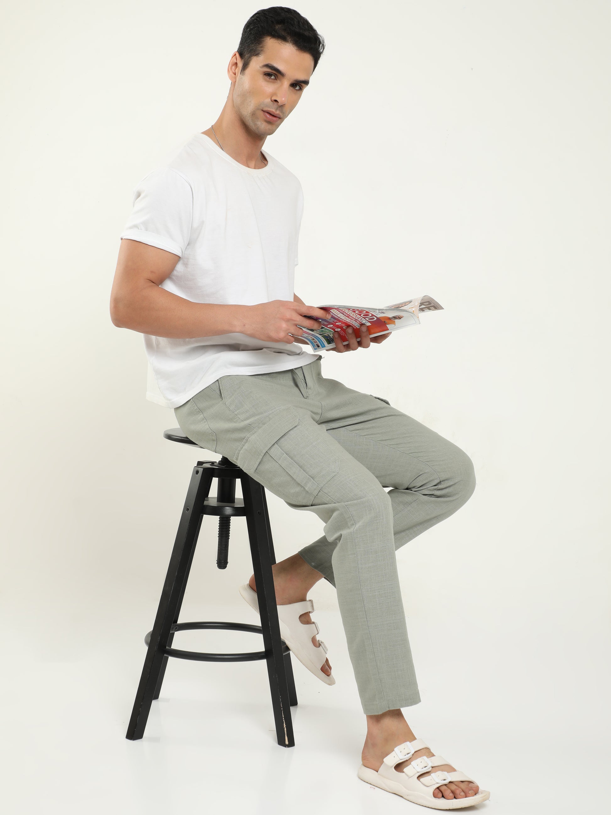 Stone Lazy Linen Trousers For Men