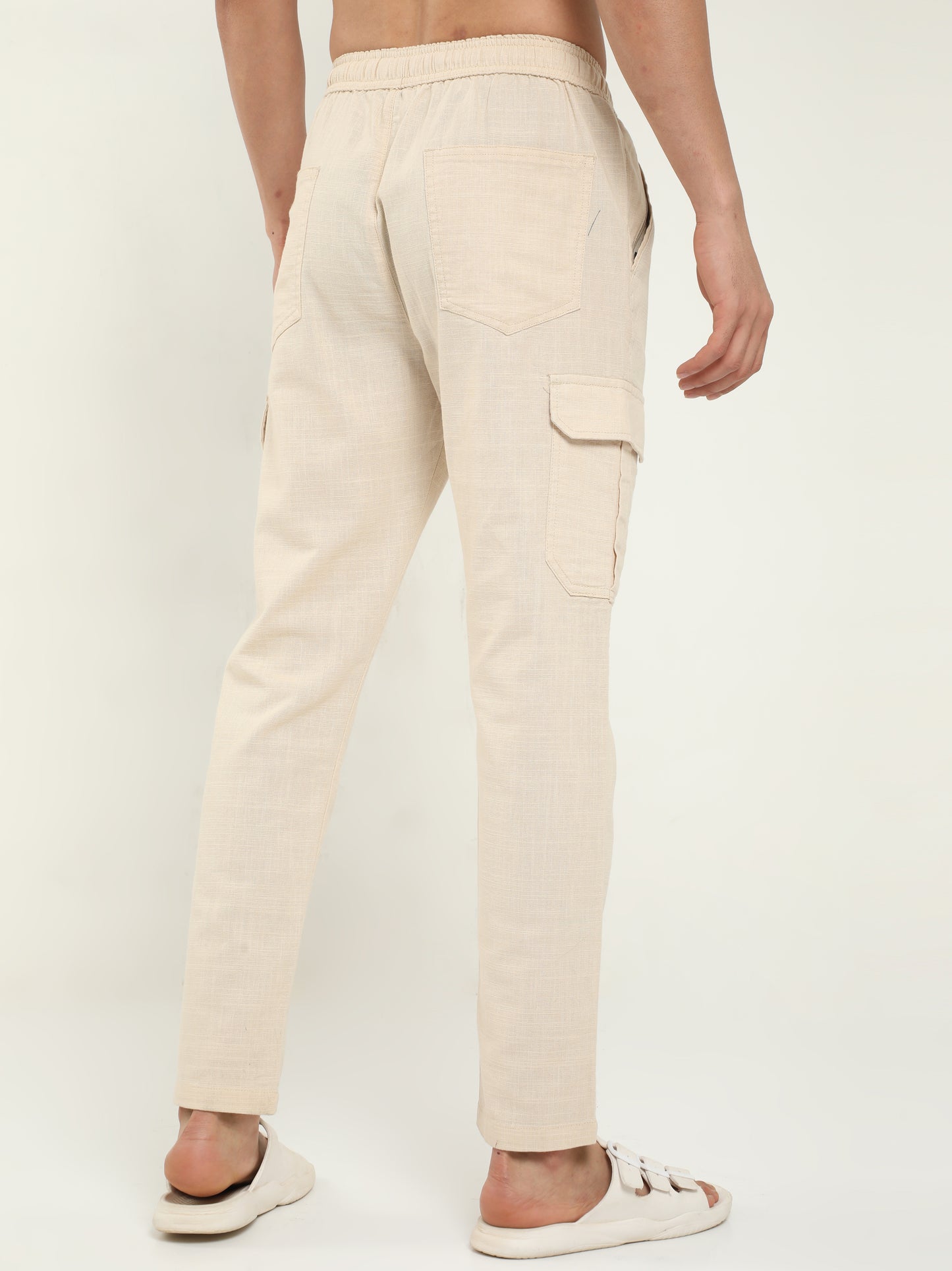 Beige Lazy Linen Trousers For Men