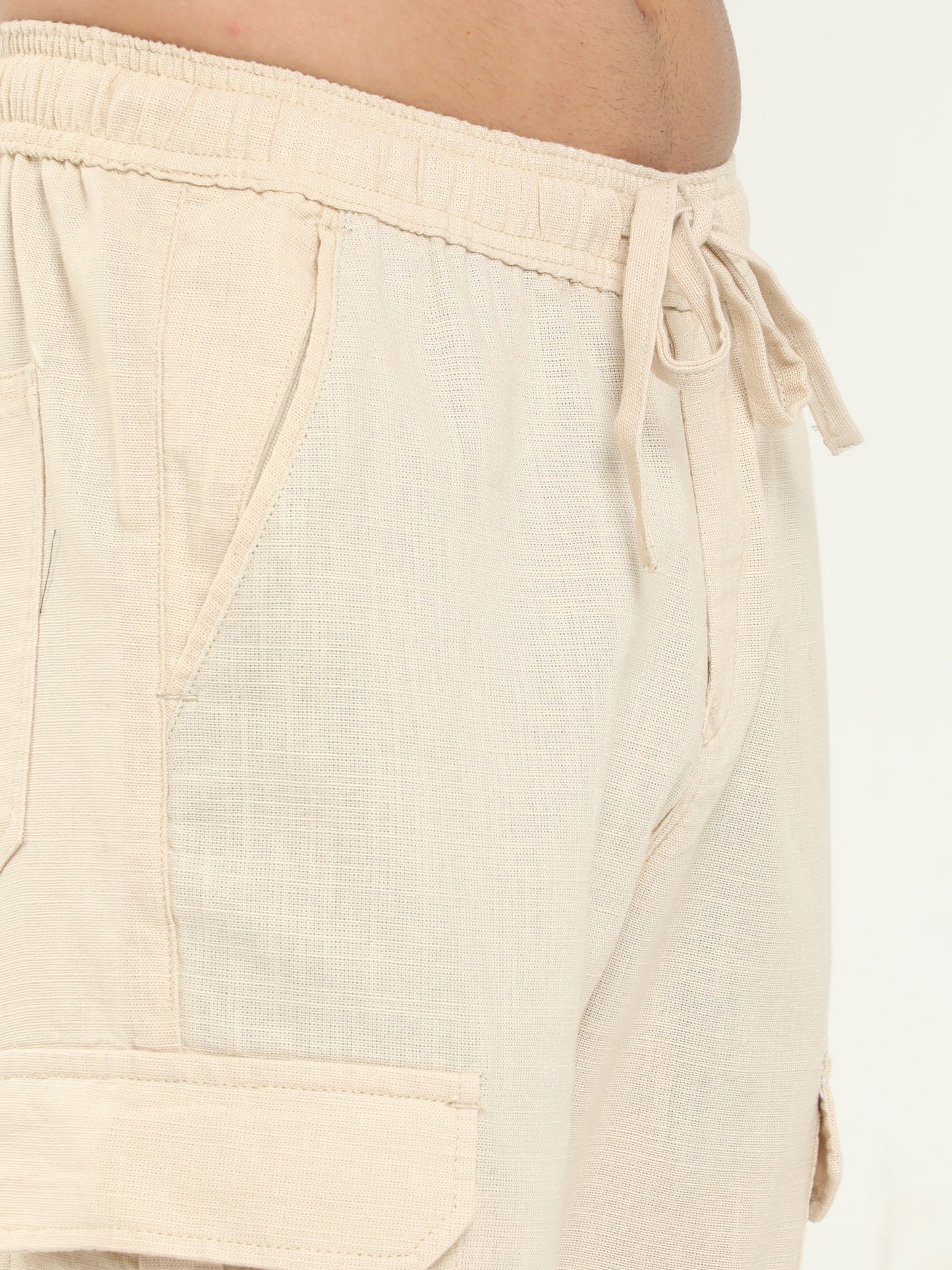 Beige Lazy Linen Trousers For Men