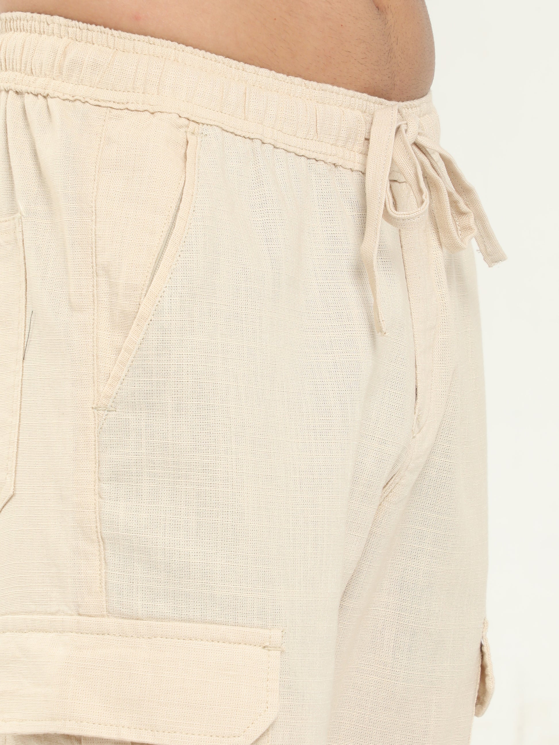 Beige Lazy Linen Trousers For Men