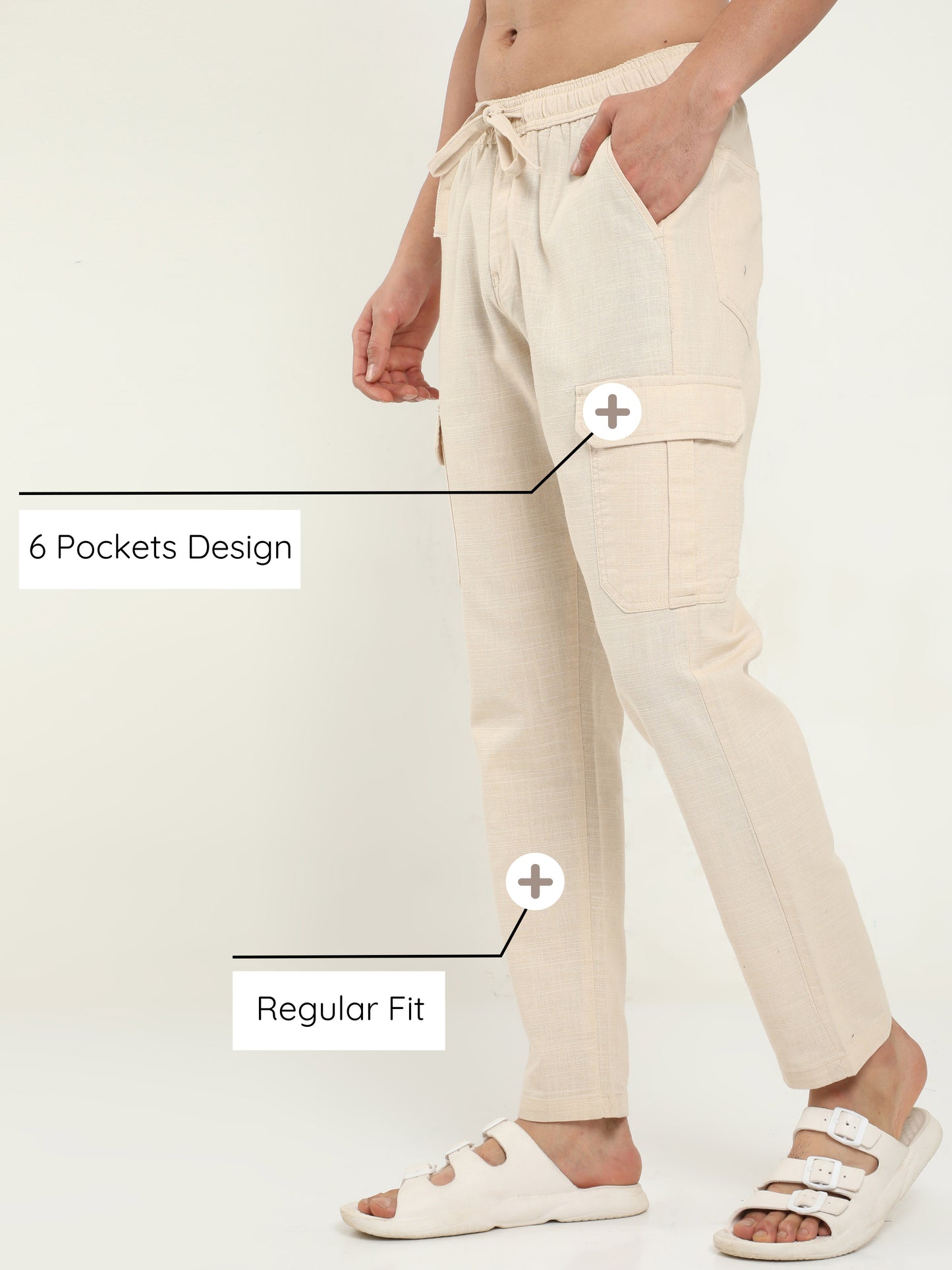 Men Lazy Beige Linen Pants