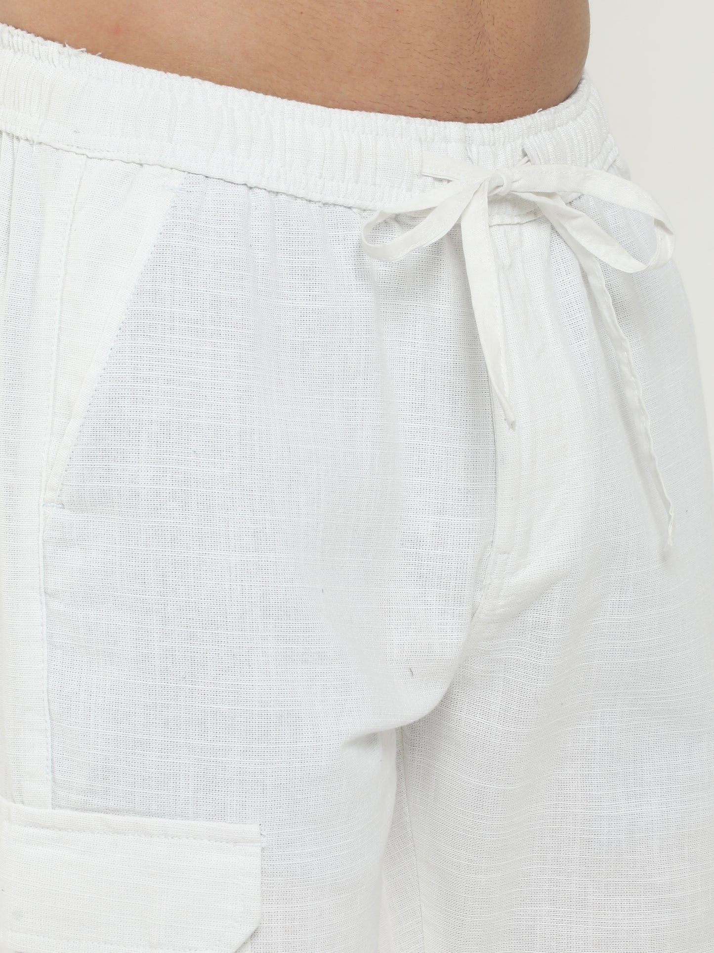 White Lazy Linen Trousers For Men