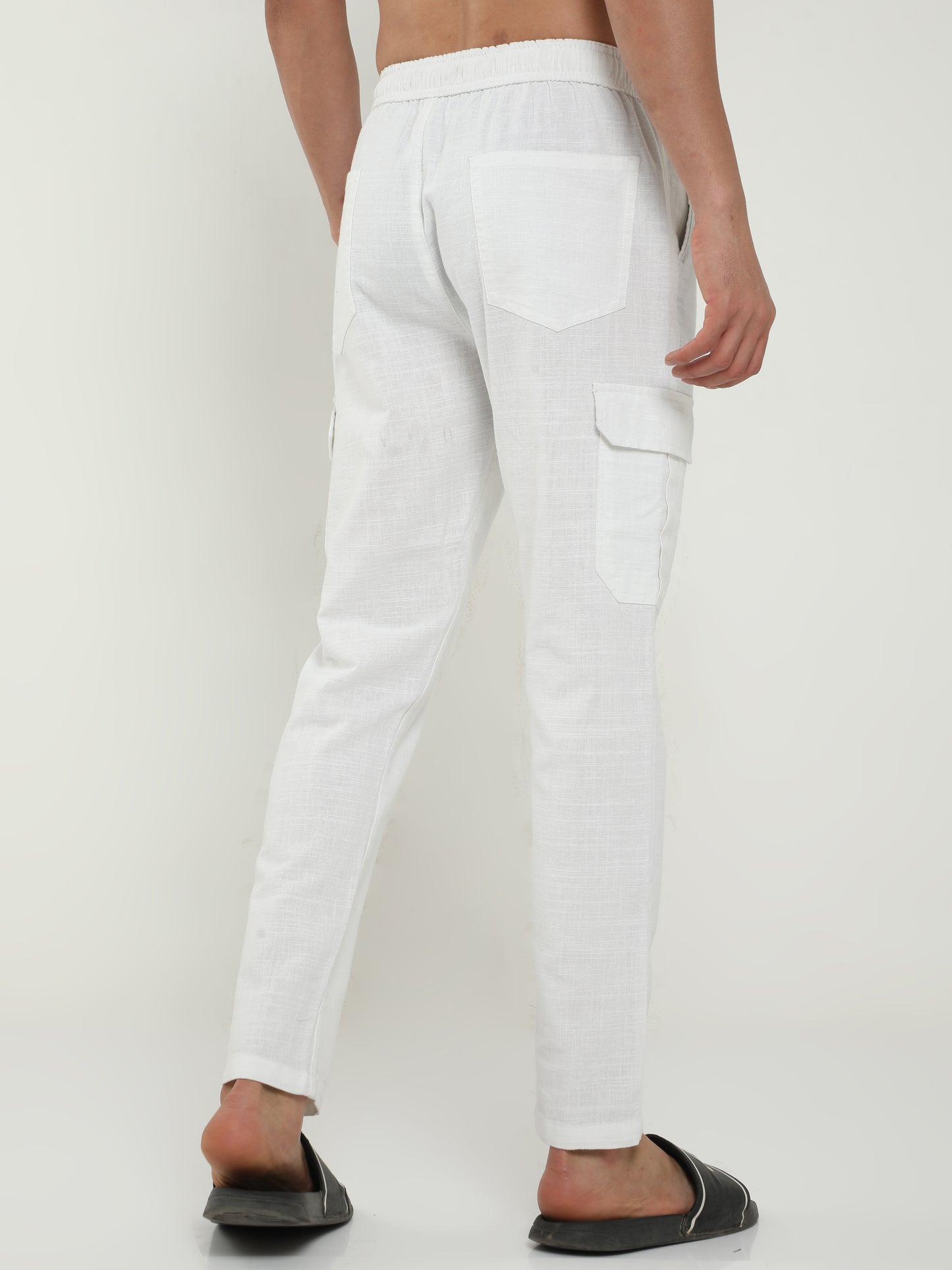 White Lazy Linen Trousers For Men