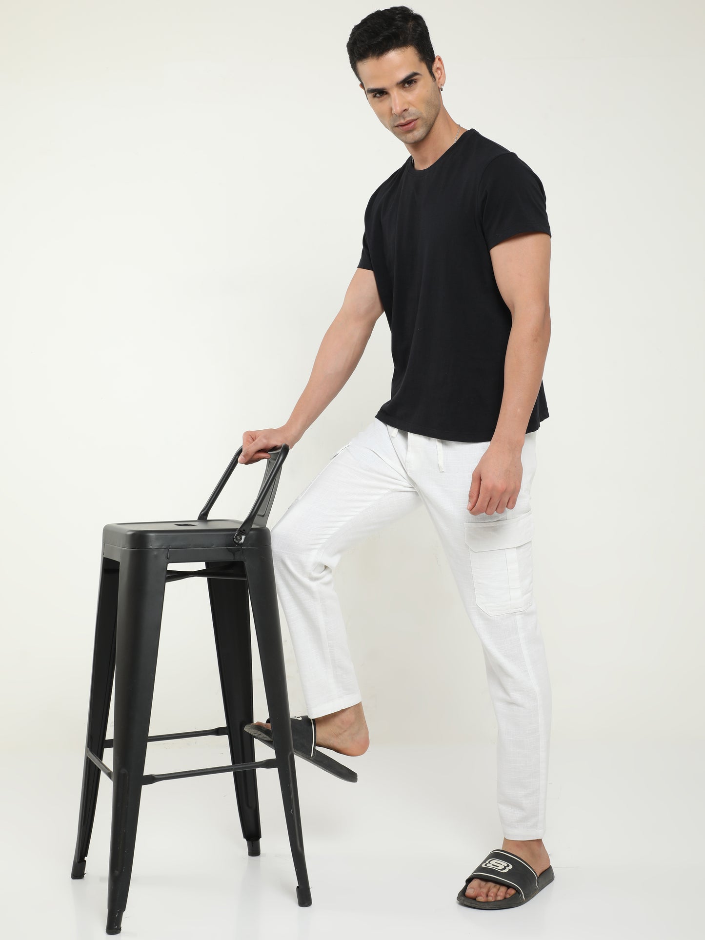 White Lazy Linen Trousers For Men