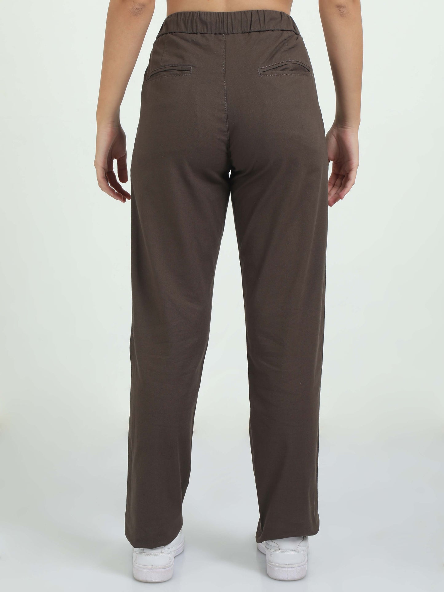 Women Brown Pleated Linen Pants