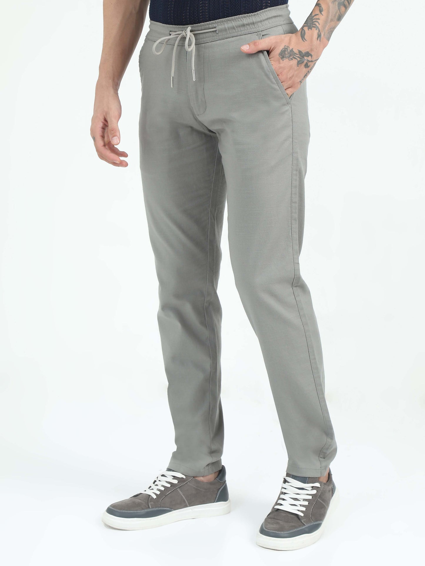 Men Comfy Linen Trousers-Lt Olive