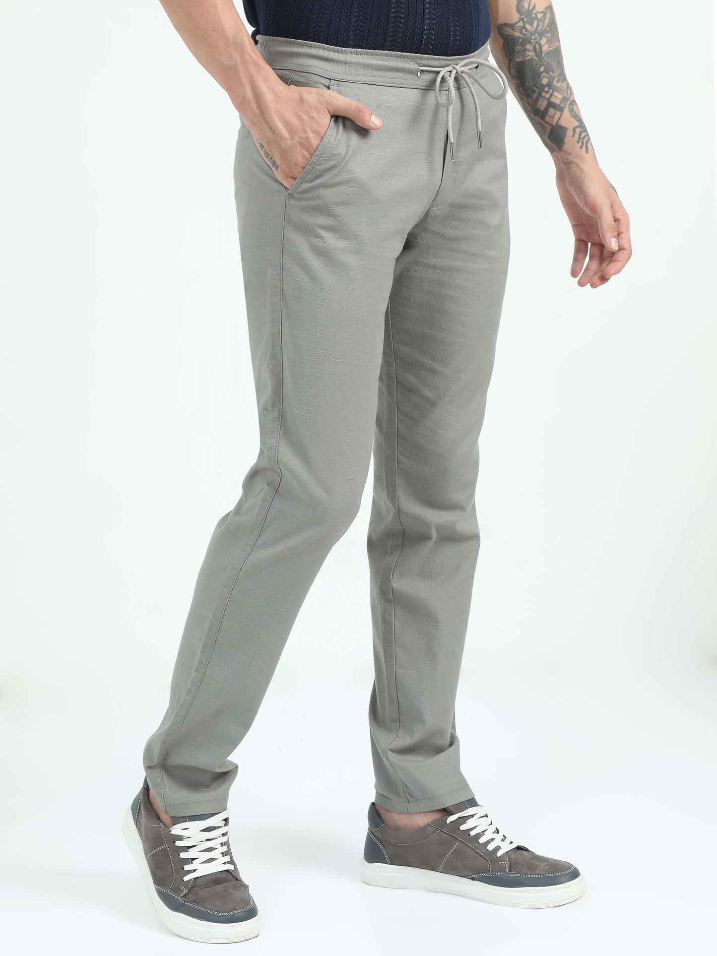 Men Comfy Linen Trousers-Lt Olive