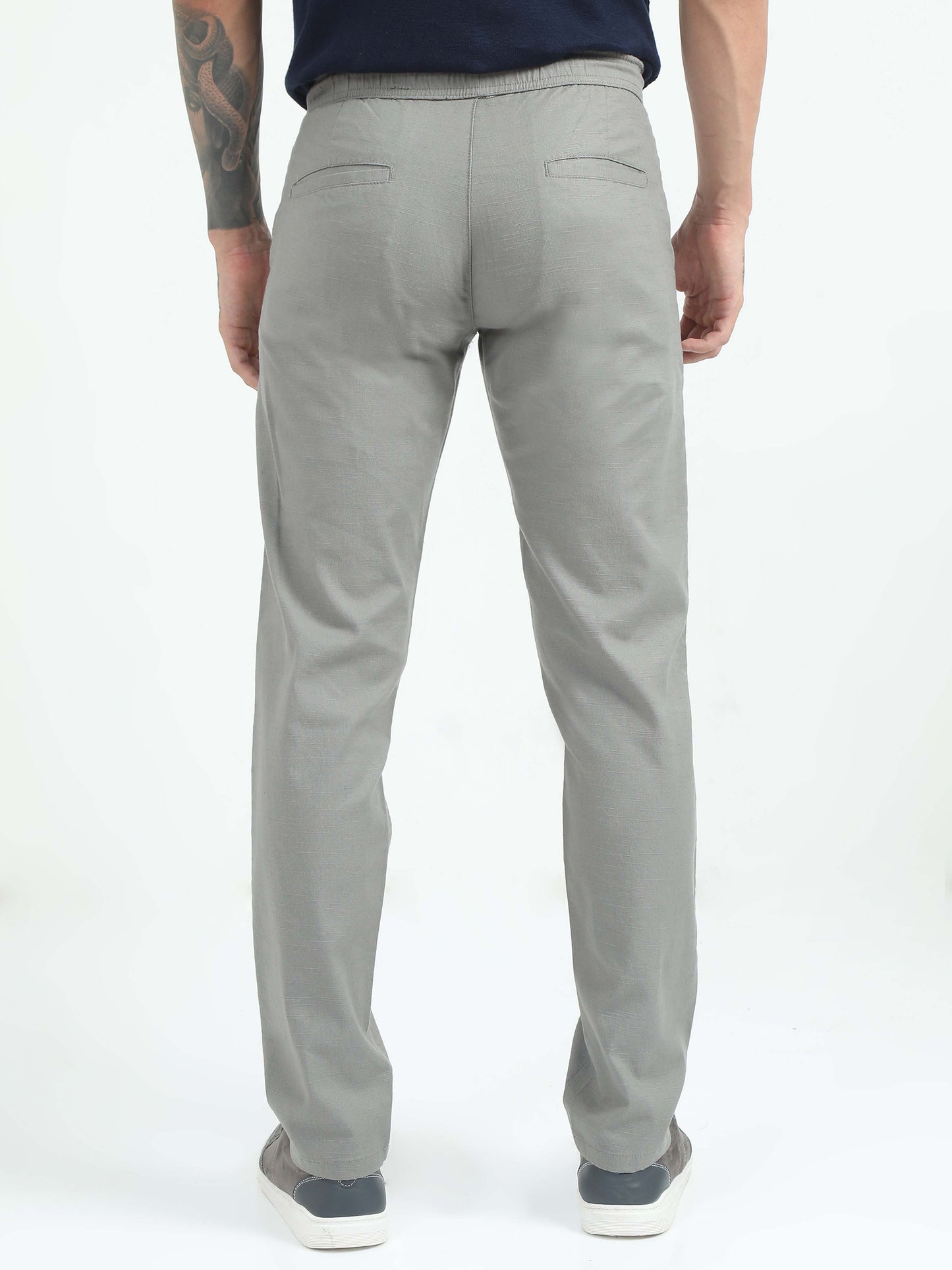 Men Comfy Linen Trousers-Lt Olive