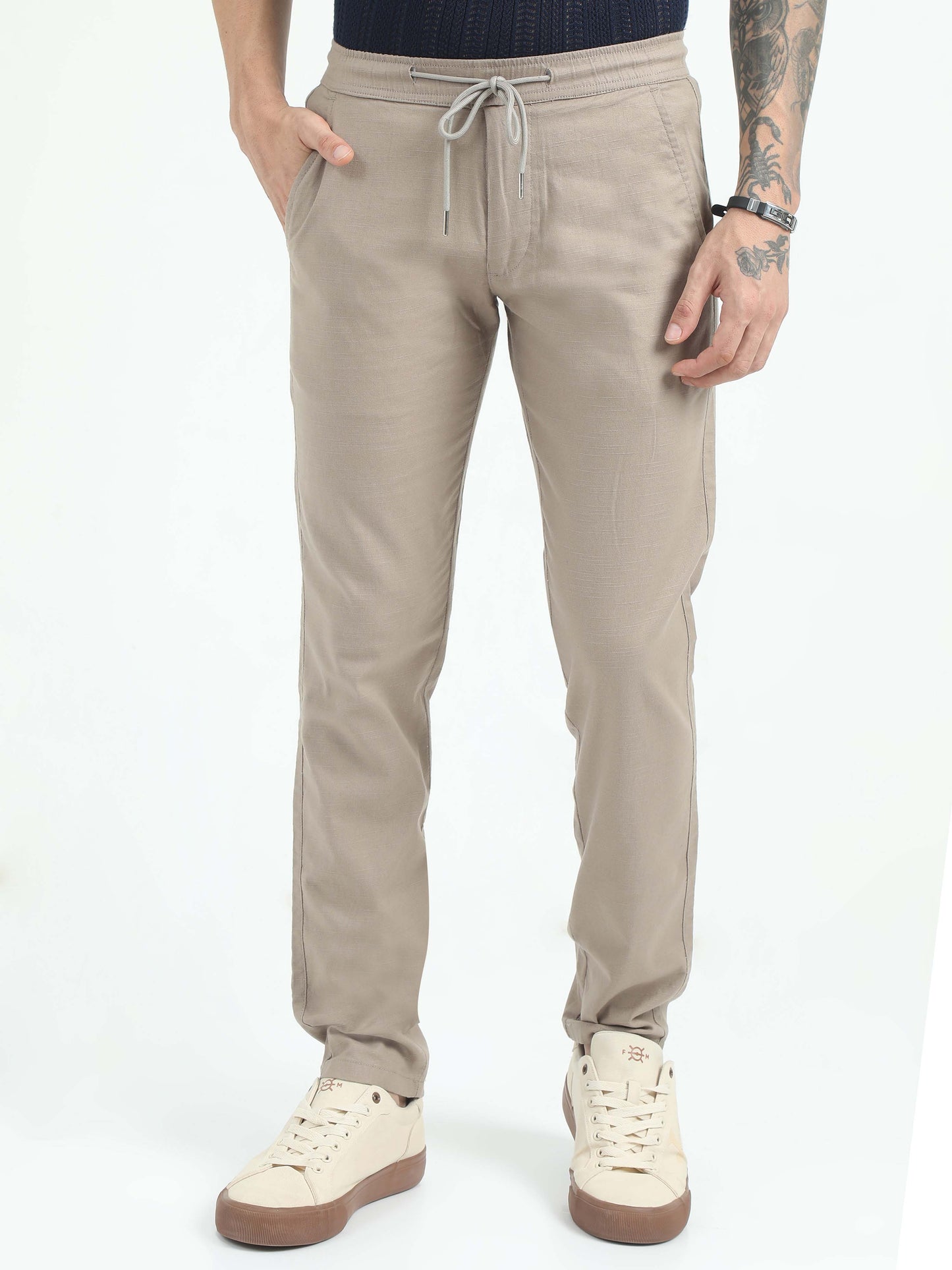 Men Comfy Linen Trousers-Camel