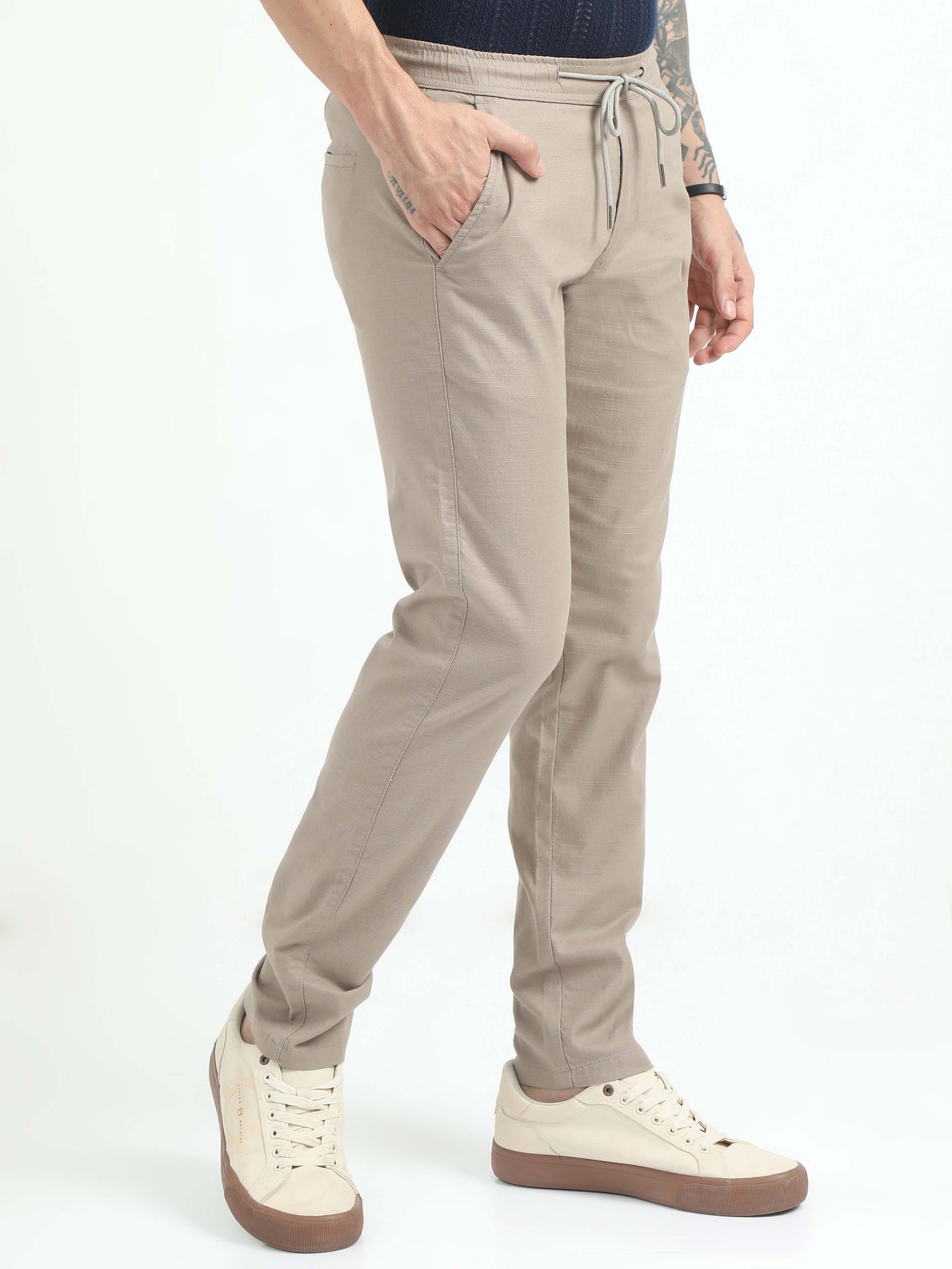 Men Comfy Linen Trousers-Camel