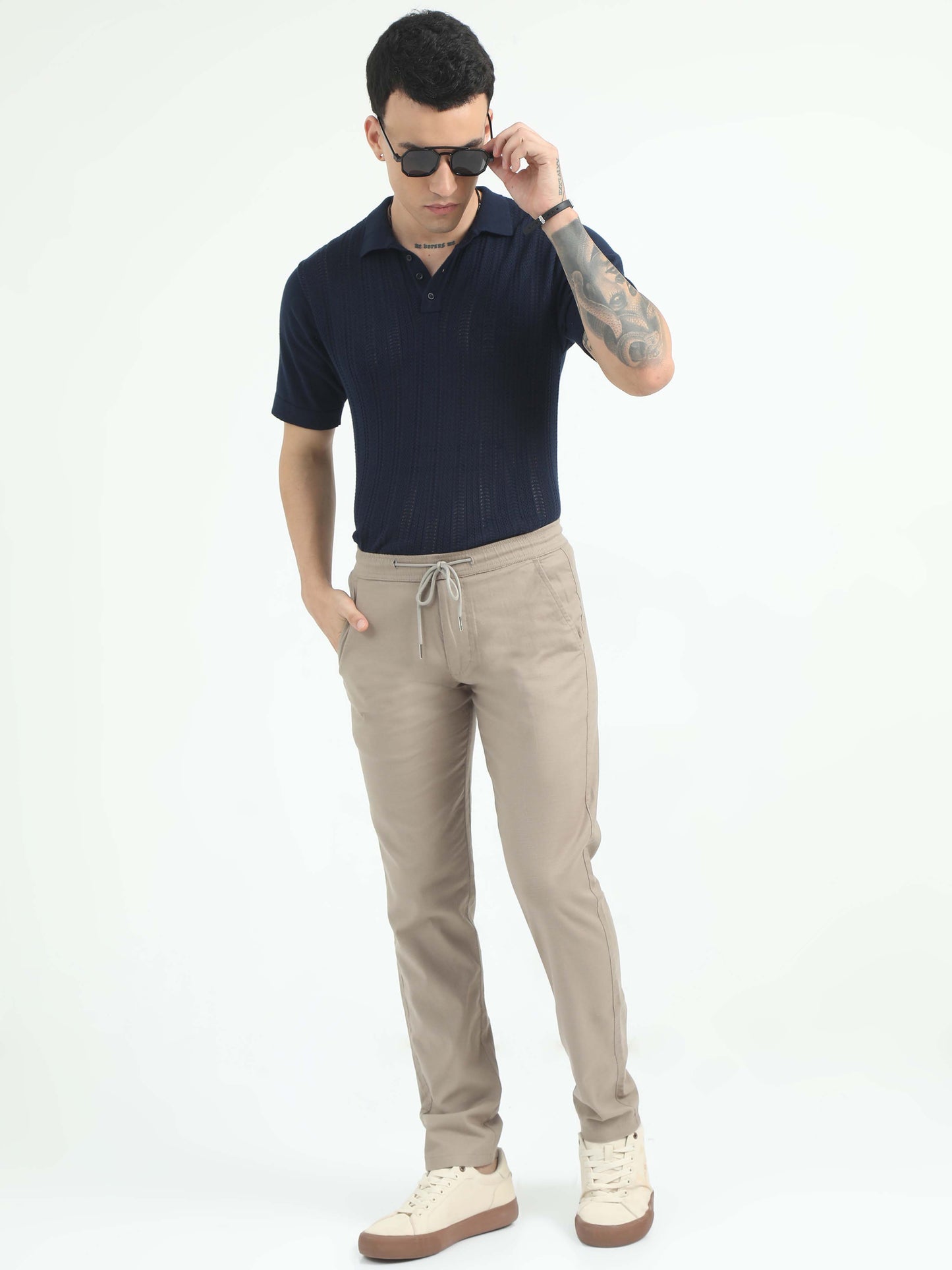 Men Comfy Linen Trousers-Camel