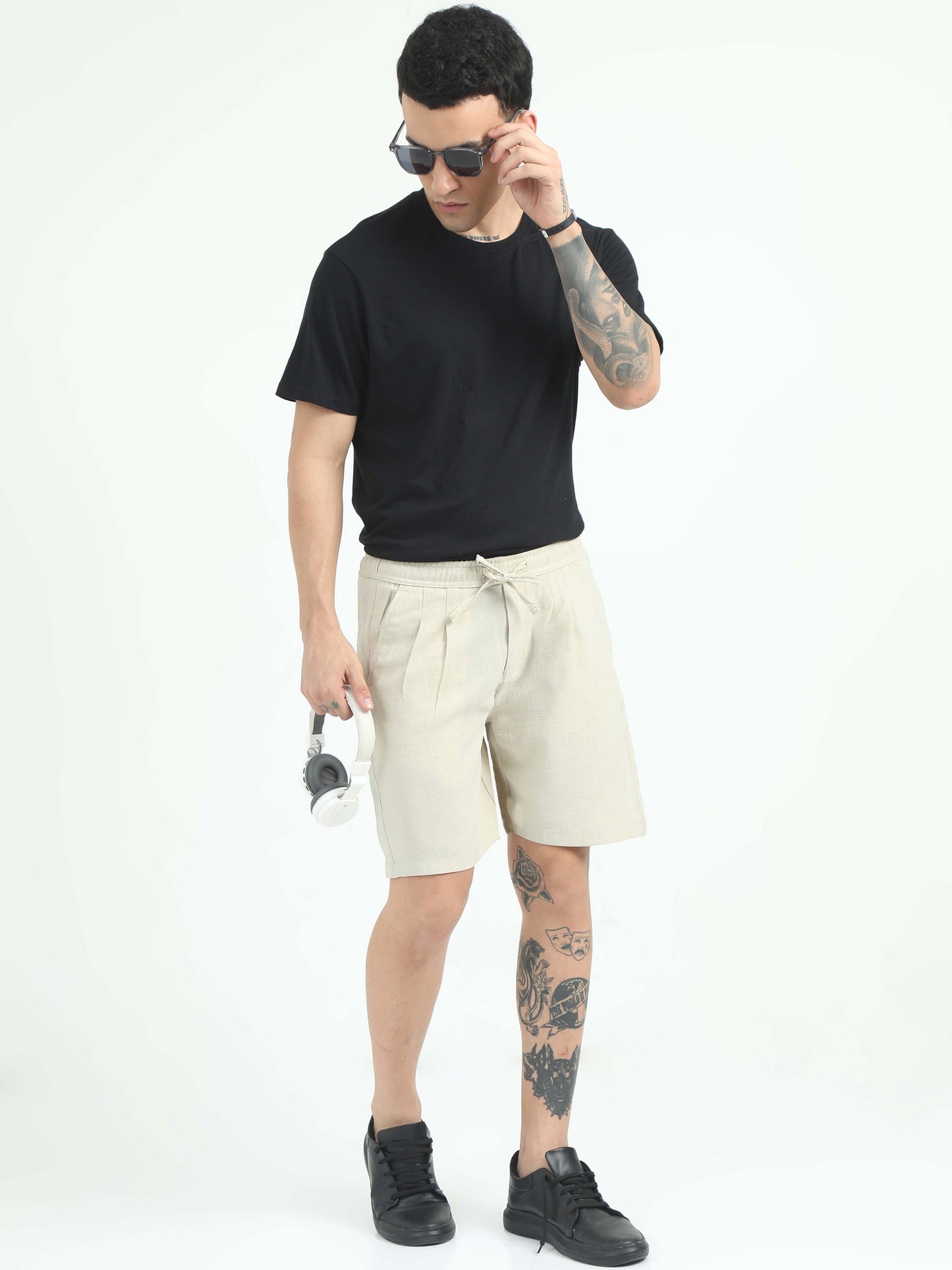 Men Air Linen Summer Shorts-Beige